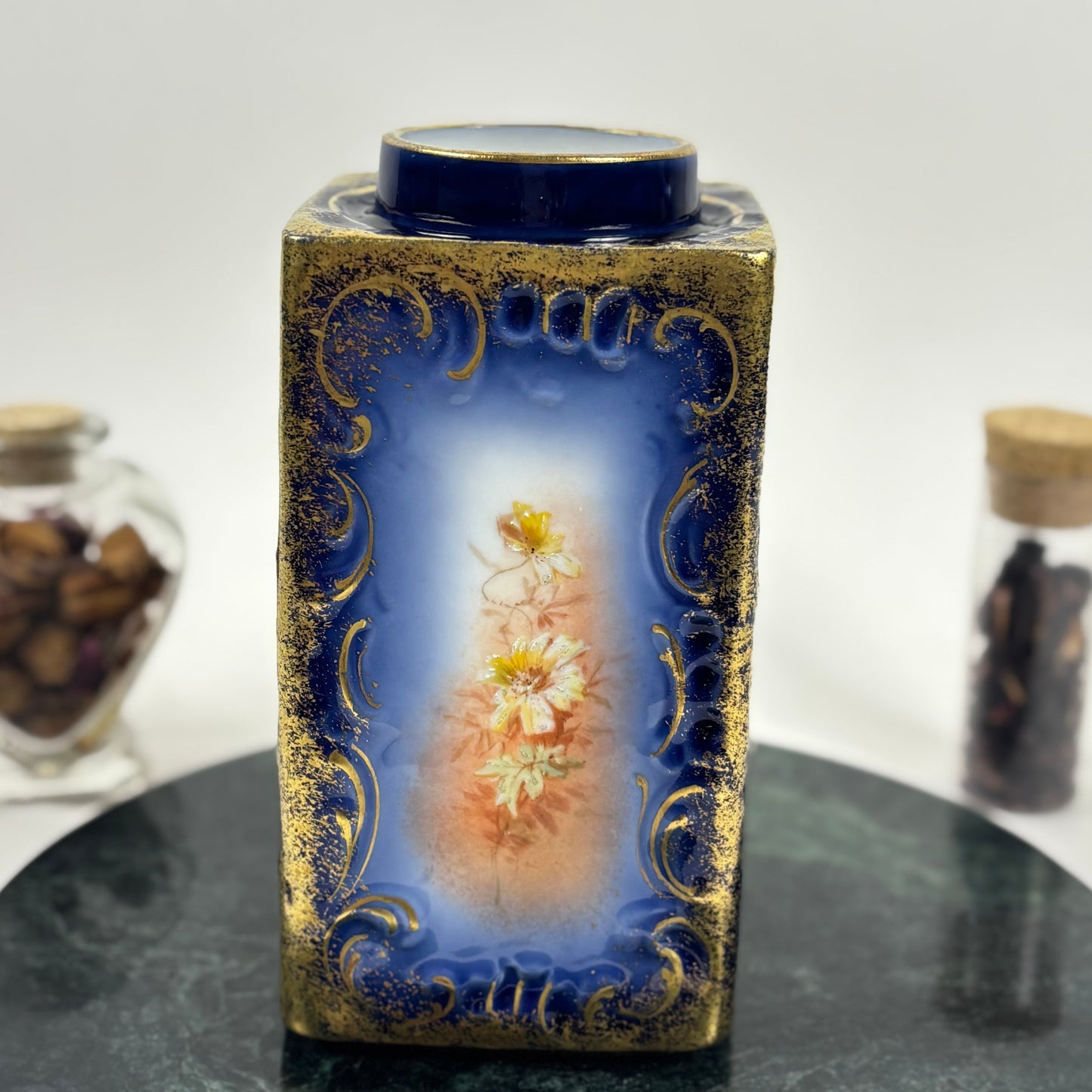 Antique G.D. & Cie Limoges France Vase |⋆˙⟡| Cobalt Blue & Gold Floral Vase