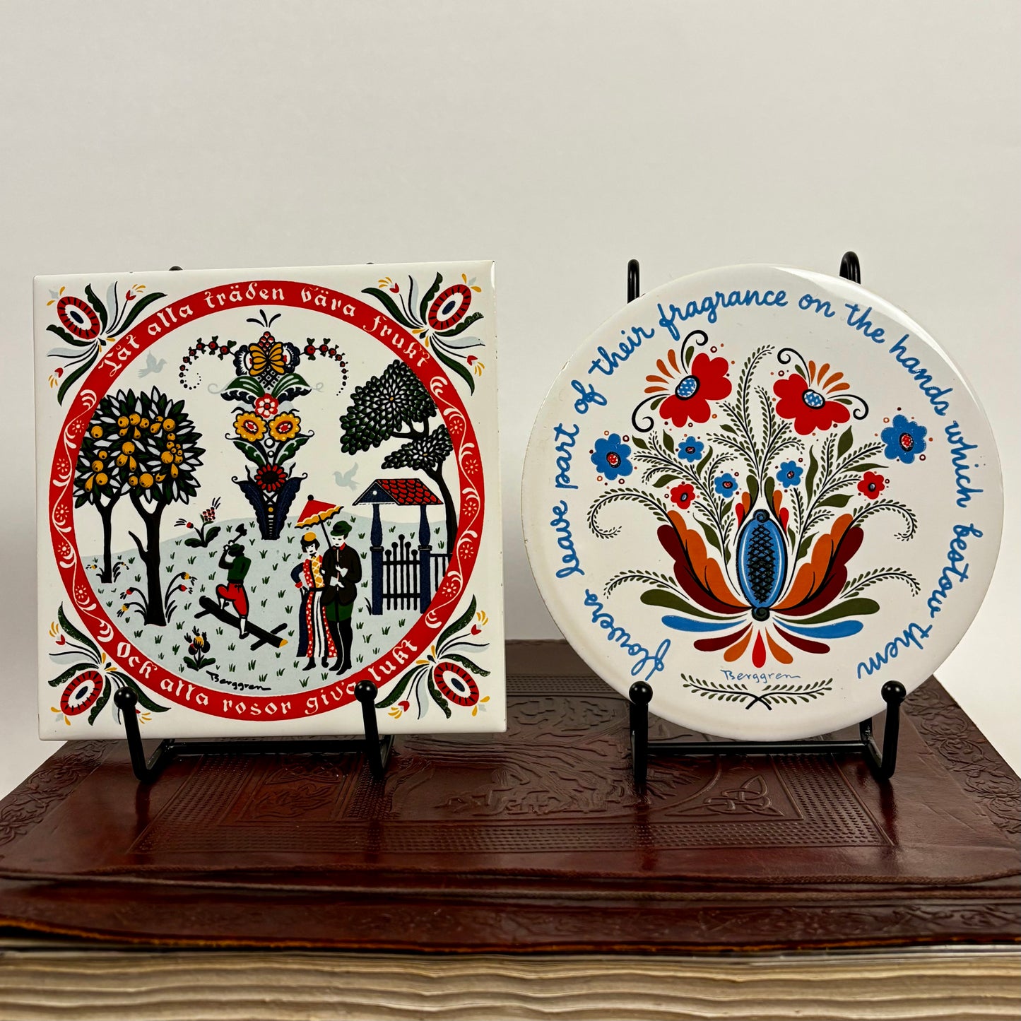 Vintage Berggren-Trayner Swedish Folk Art |⋆˙⟡ | Tile Wall Plaque, Set of 2