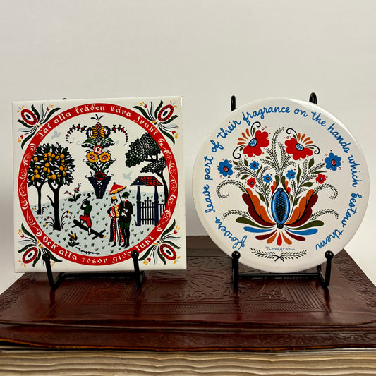 Vintage Berggren-Trayner Swedish Folk Art |⋆˙⟡ | Tile Wall Plaque, Set of 2