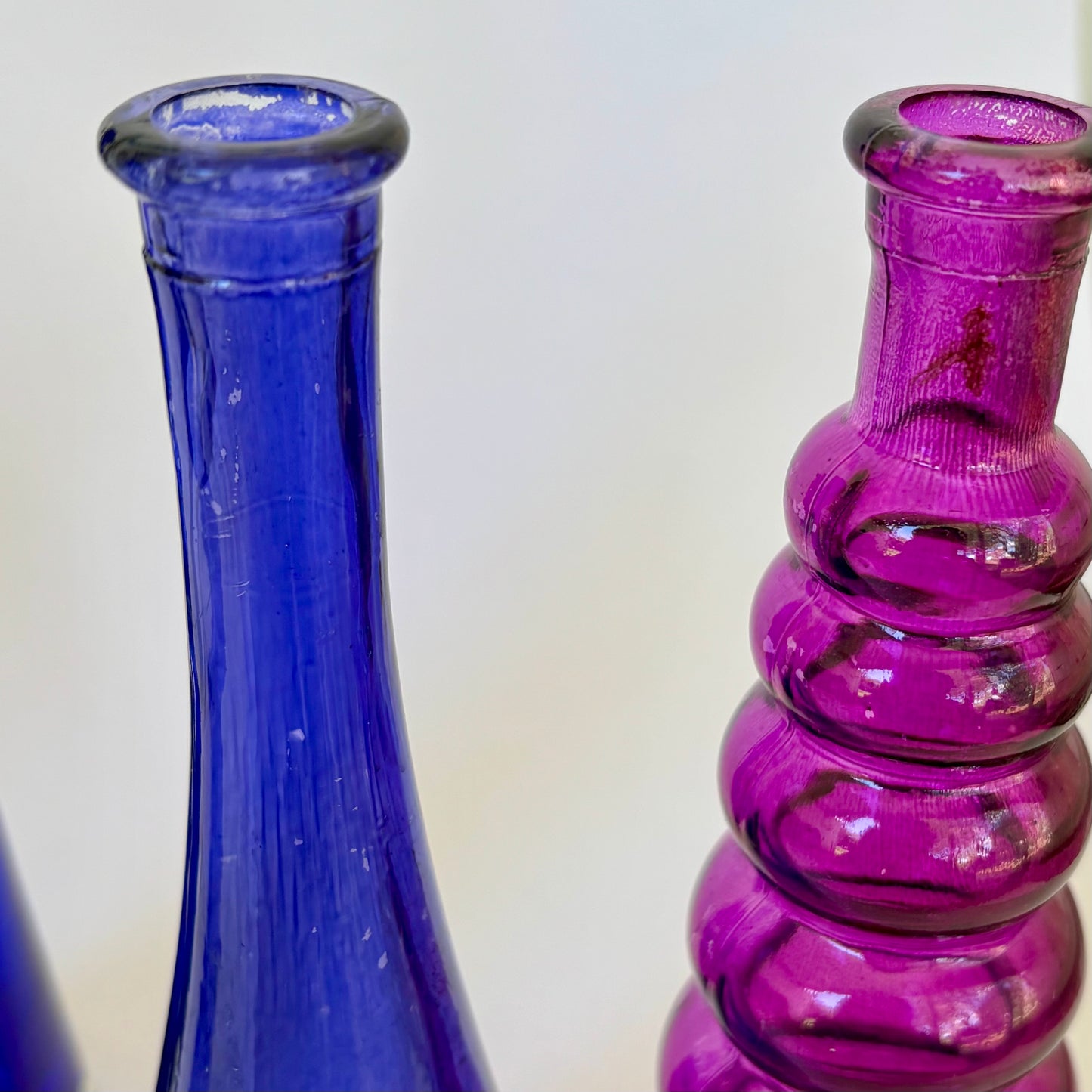 Vintage Cobalt Blue & Magenta Art Glass Bottle Vase Collection |⋆˙⟡ | Mid Century / Boho Eclectic Decor Set of 5