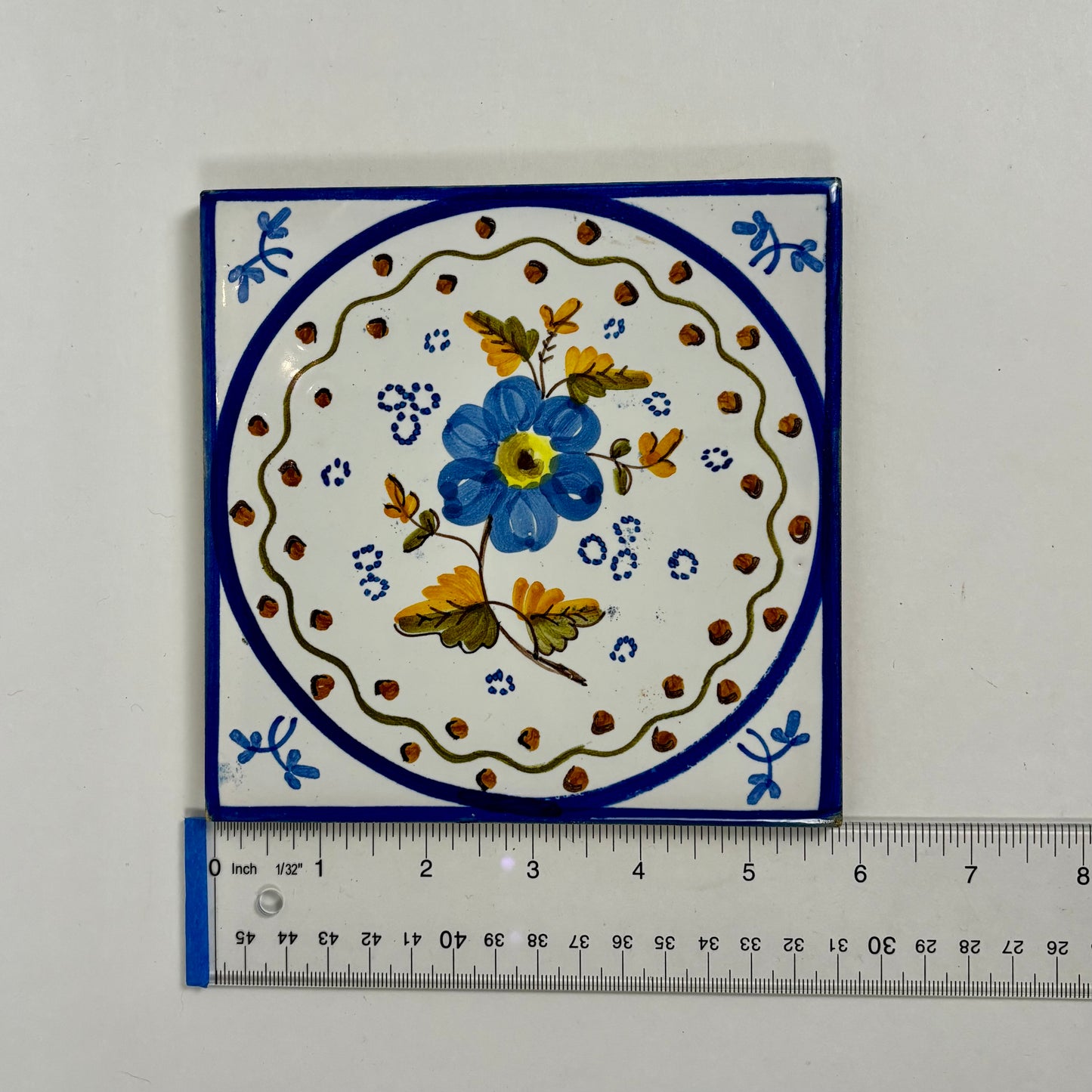 Vintage Hand Painted Floral Ceramic Wall Tiles |⋆˙⟡ | Set of 2, Blue & White Folk Art Tiles