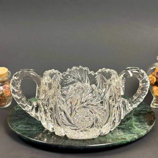 Vintage Cut Crystal Double Handle Bowl |⋆˙⟡| Starburst Design