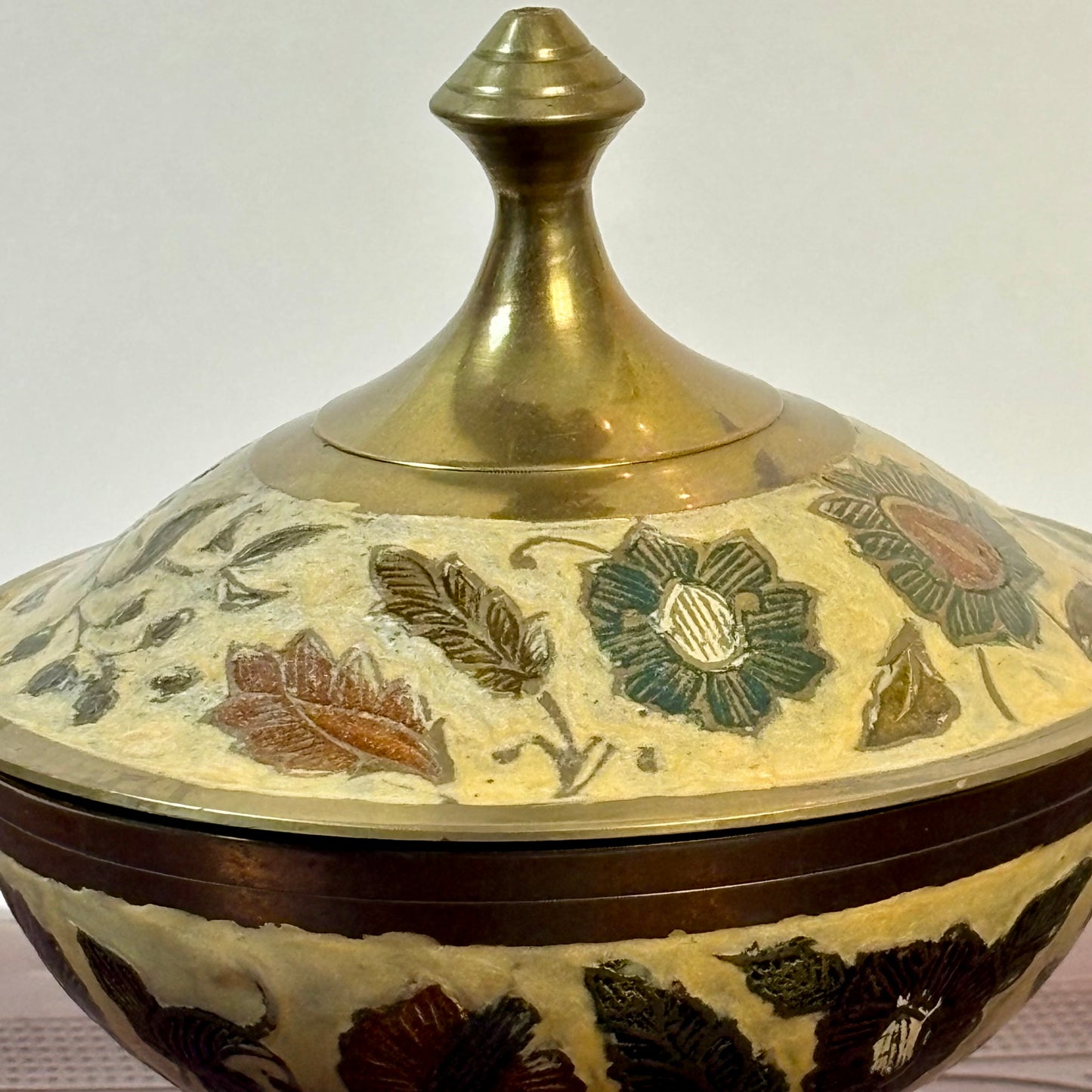 Vintage Floral Brass Tone Pedestal Trinket Dish with Lid |⋆˙⟡ | Made in India