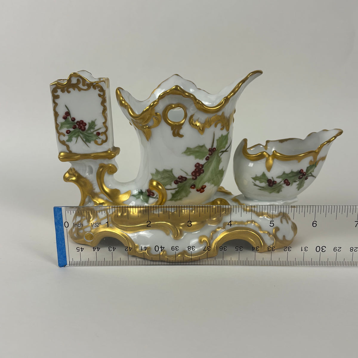 Antique Porcelain Holly Berry Desk Set |⋆˙⟡| Gold Gilt French Porcelain