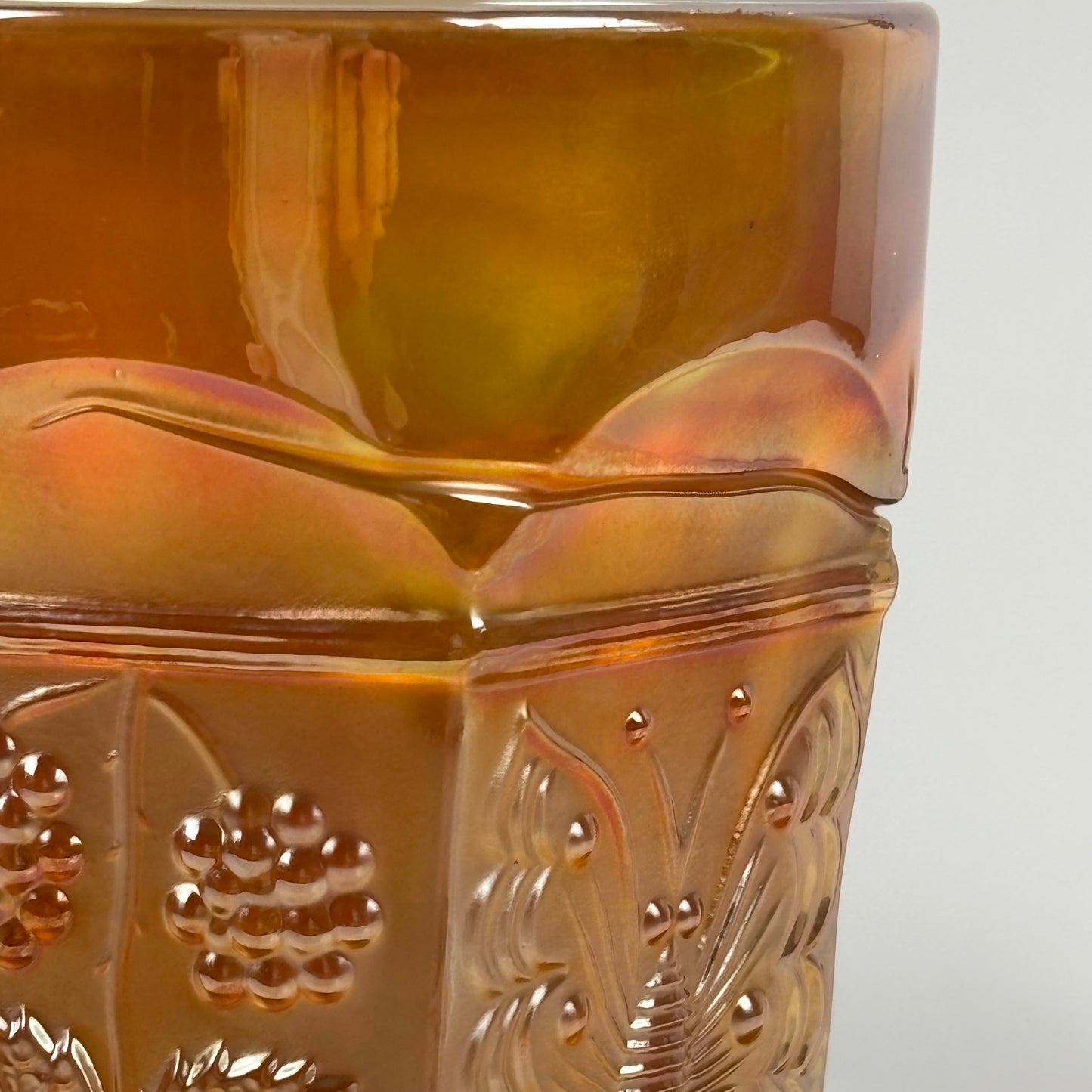Antique Fenton Butterfly & Berry Marigold Carnival Glass Juice Tumbler |⋆˙⟡| c. 1911