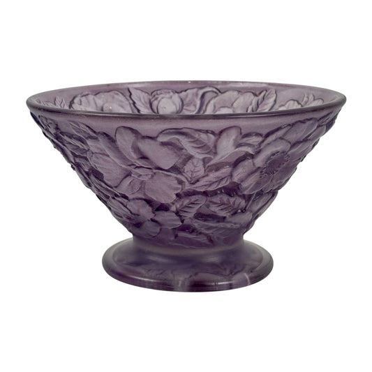 Vintage Consolidated Glass Co. Purple Wash Martelé |⋆˙⟡| Floral Design Footed Bowl, C. 1920s