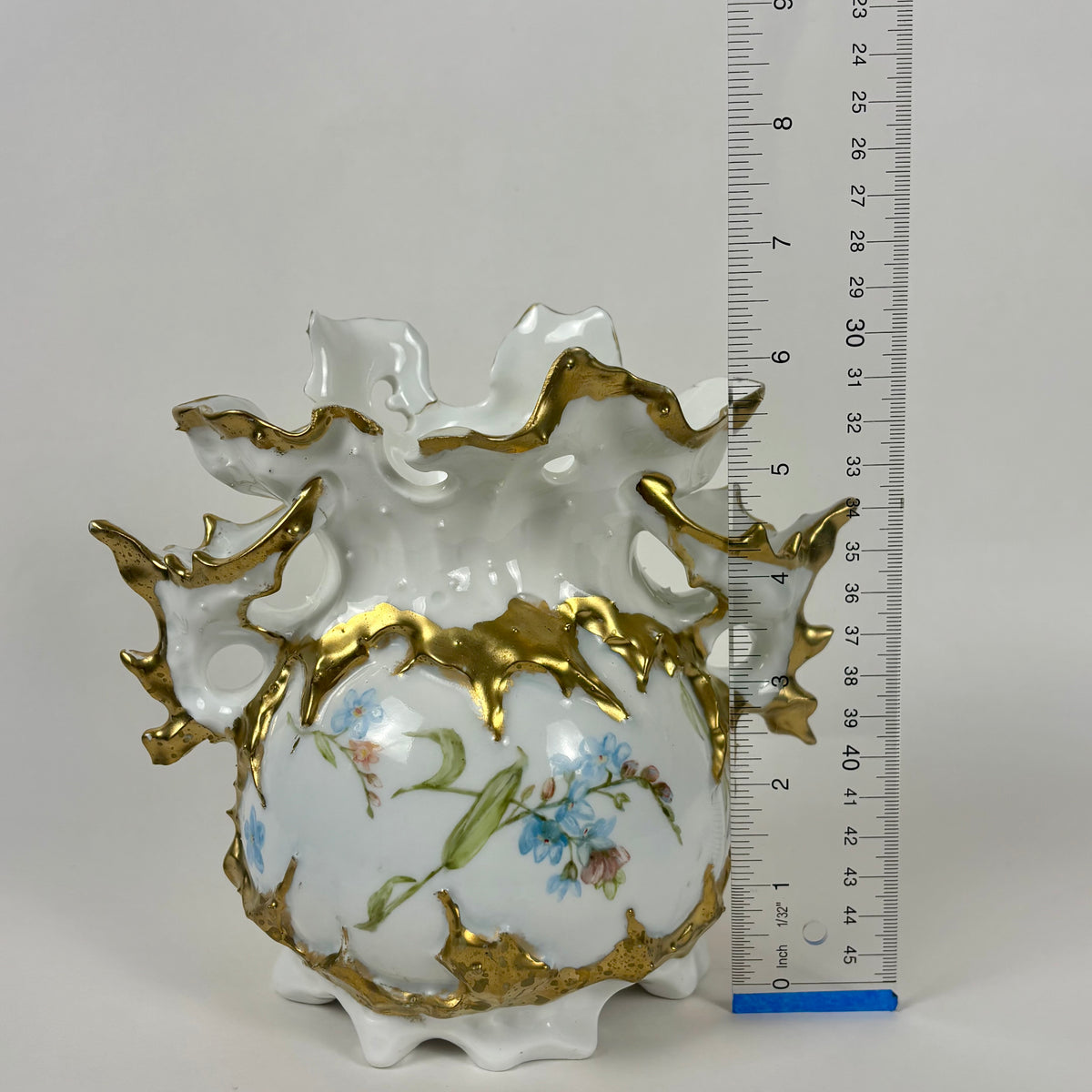 Antique Hand-Painted Floral Vase |⋆˙⟡| Ohio Valley China, Victorian Gold Gilt, c. 1897