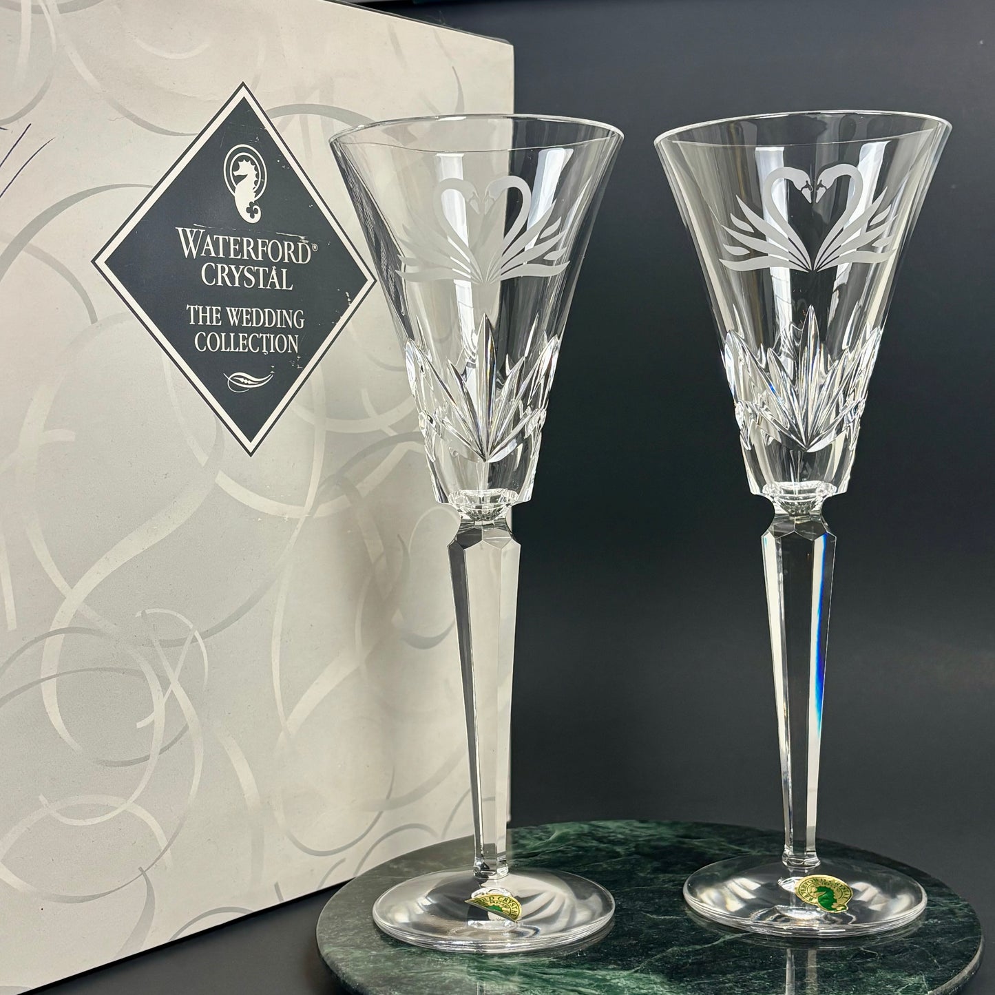 Waterford Crystal Wedding Collection Swan Champagne Flutes |⋆˙⟡| Set of 2 with Box