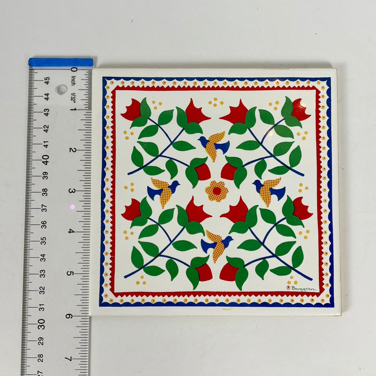 Set of 2 Vintage Ceramic Wall Tiles |⋆˙⟡| Berggren Floral Pattern,  Black and White 70’s Flower