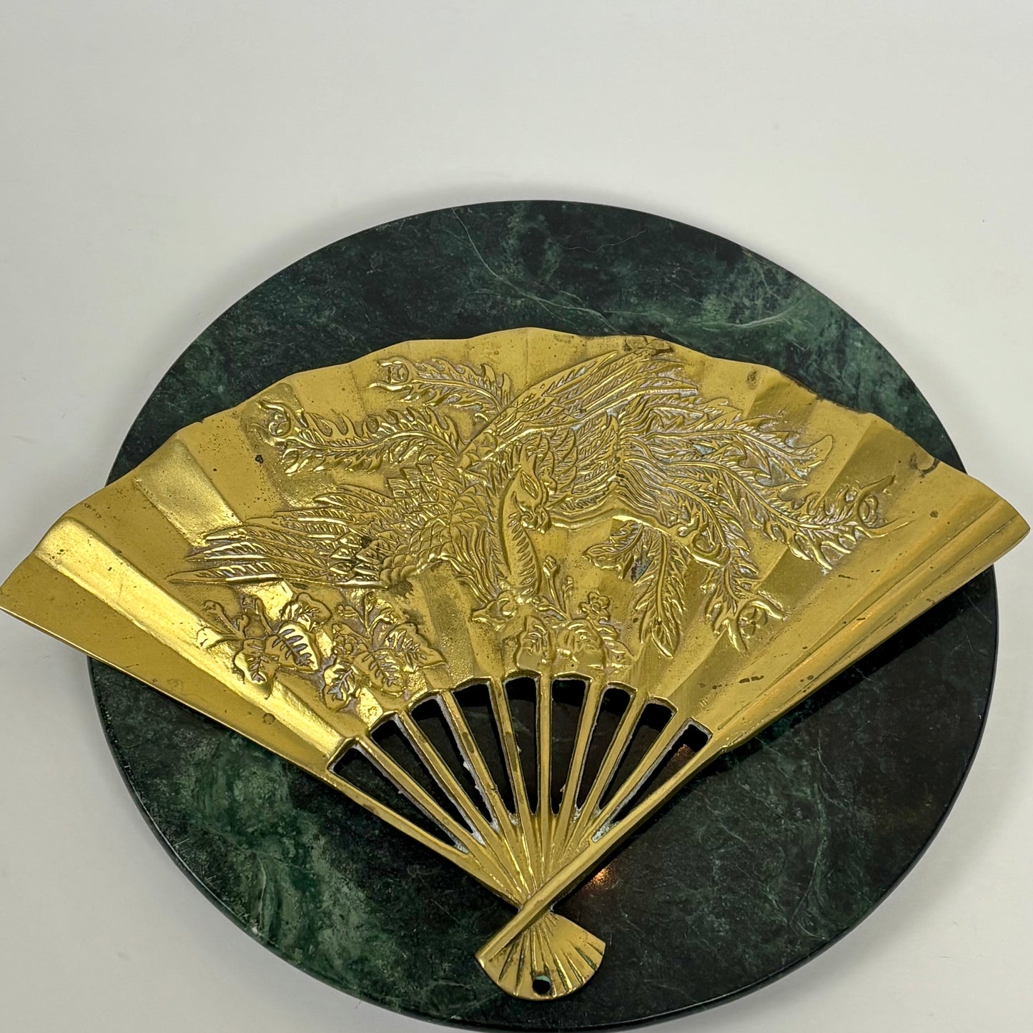 Vintage Brass Japanese Fan Wall Hanging |⋆˙⟡| Embossed Phoenix