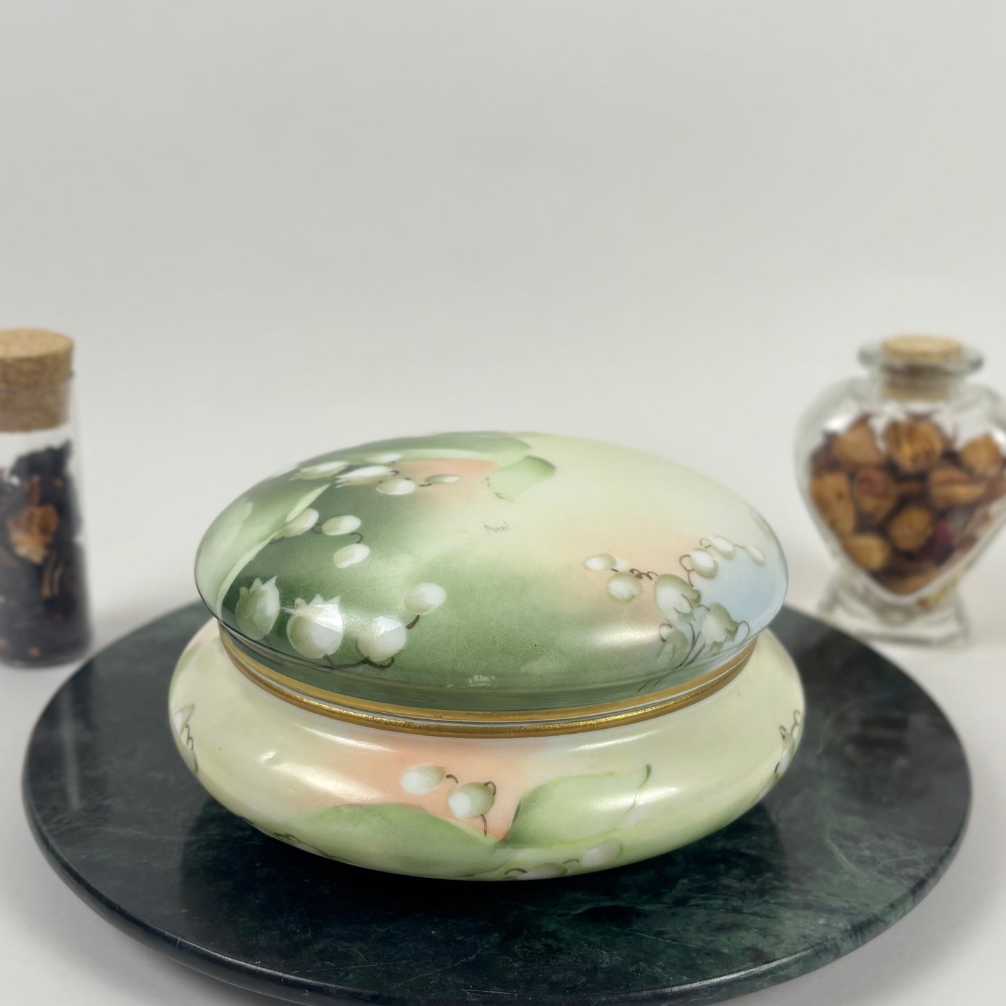 Antique Vienna Hand Painted Lily of the Valley Porcelain Trinket Box |⋆˙⟡| Vanity Decor, Jewelry Box