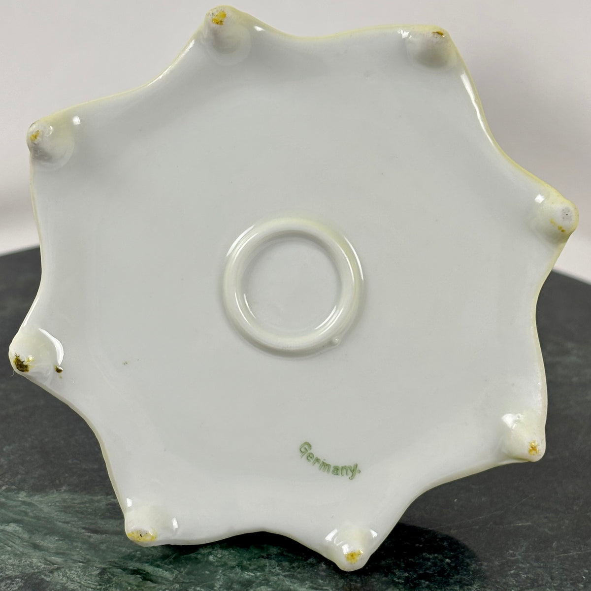 Antique German Porcelain Hair Receiver |⋆˙⟡| Hand Painted Yellow Roses Vanity Dish