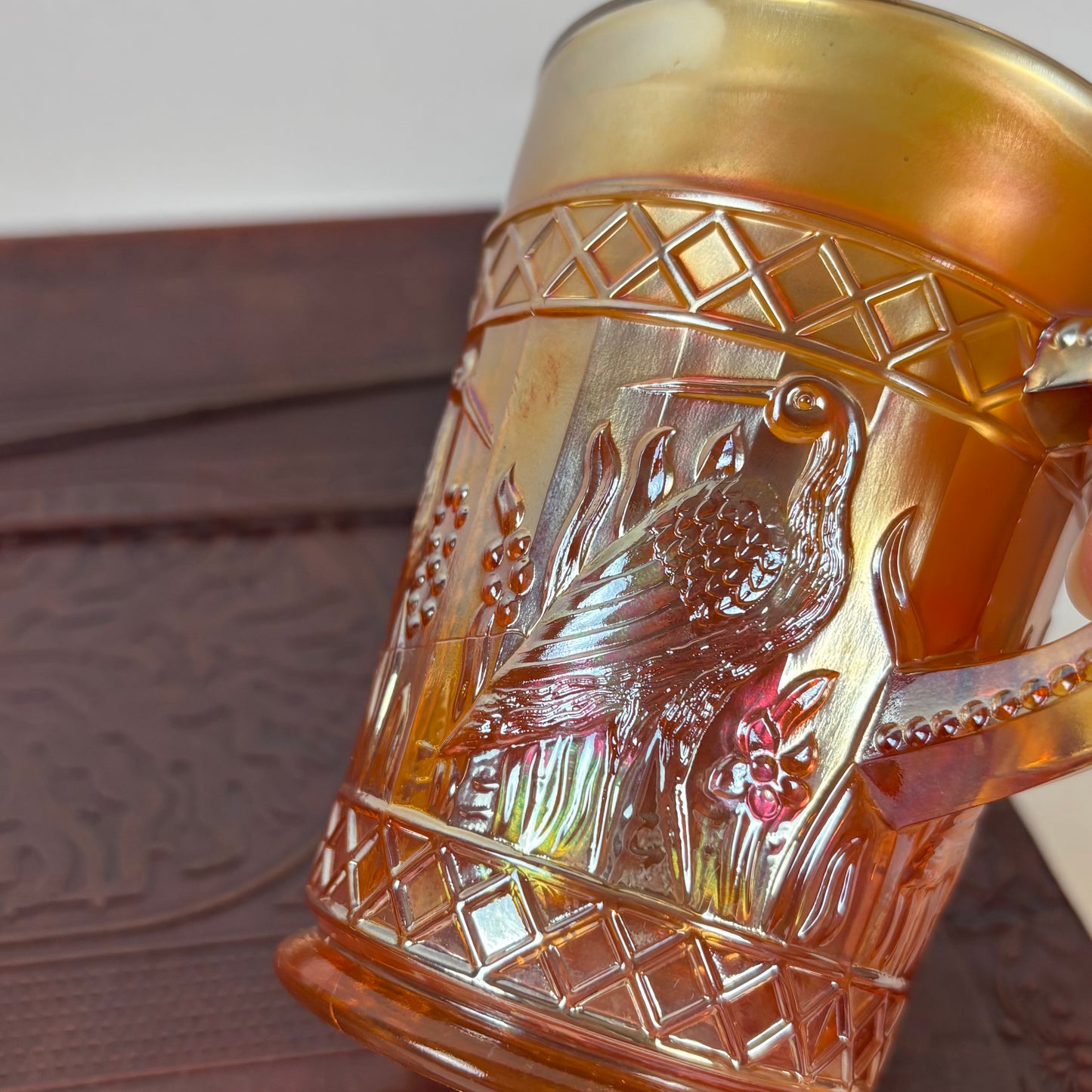 Antique Dugan Stork & Rushes Carnival Glass Mugs – Set of 4 |⋆˙⟡| Circa 1910