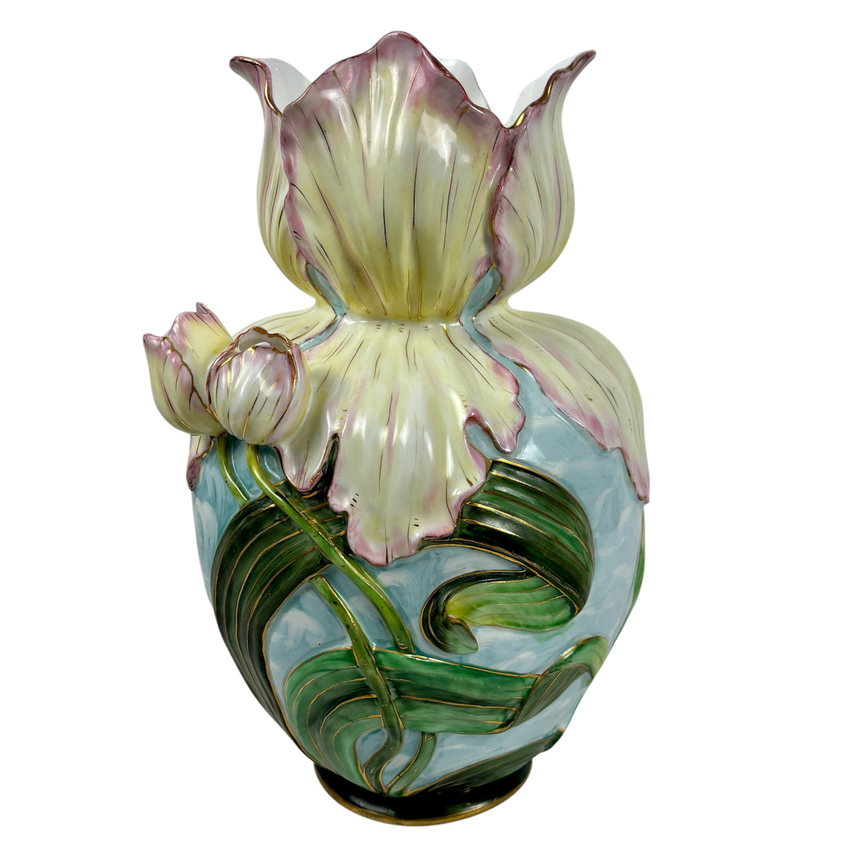 RARE Antique Vance Faience Co. & Wheeling Pottery |⋆˙⟡| Art Nouveau, Majolica Iris Vase