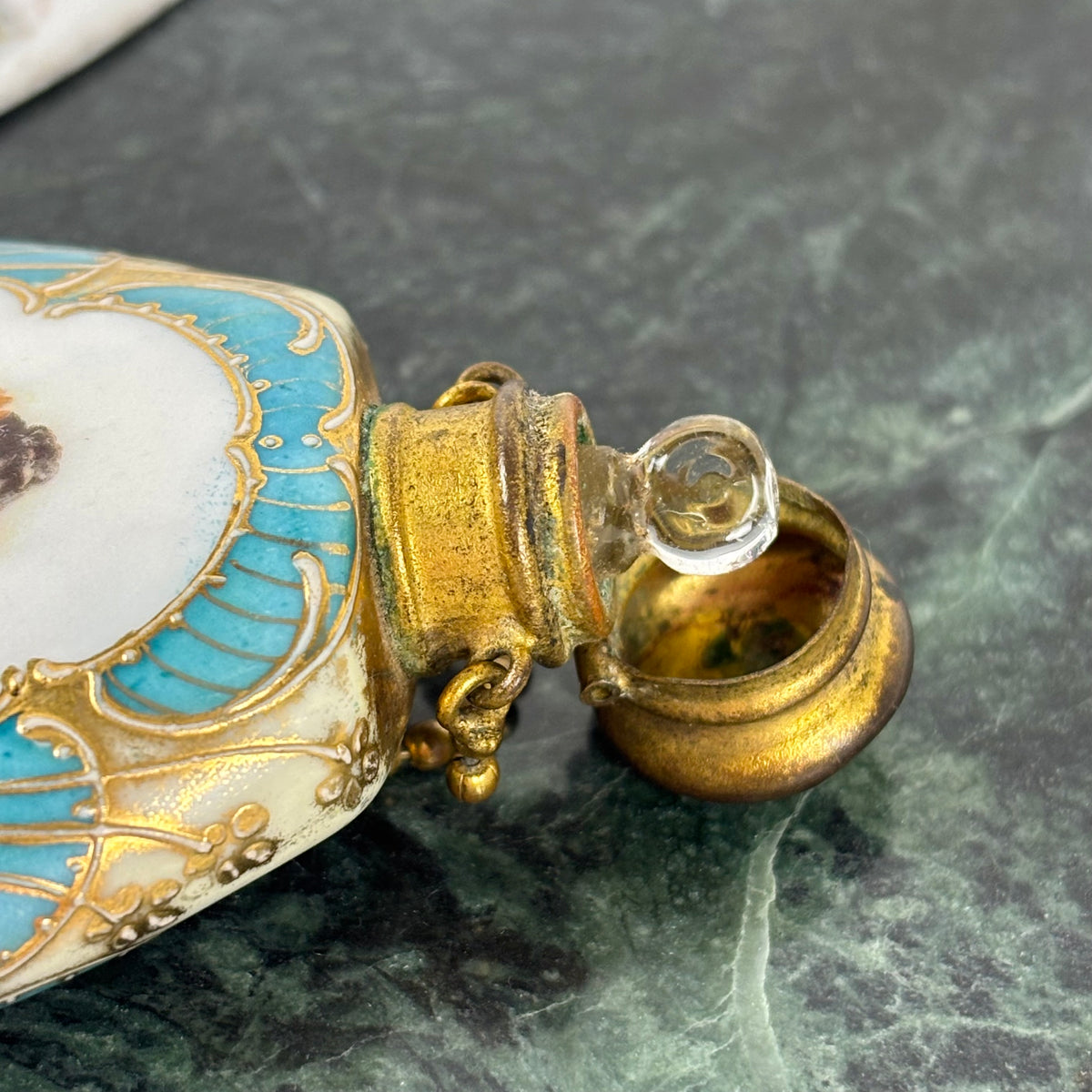 Antique Victorian Lady Portrait Porcelain Trinket Dish & Perfume Bottle Set |⋆˙⟡| Gold Gilt Vanity Decor