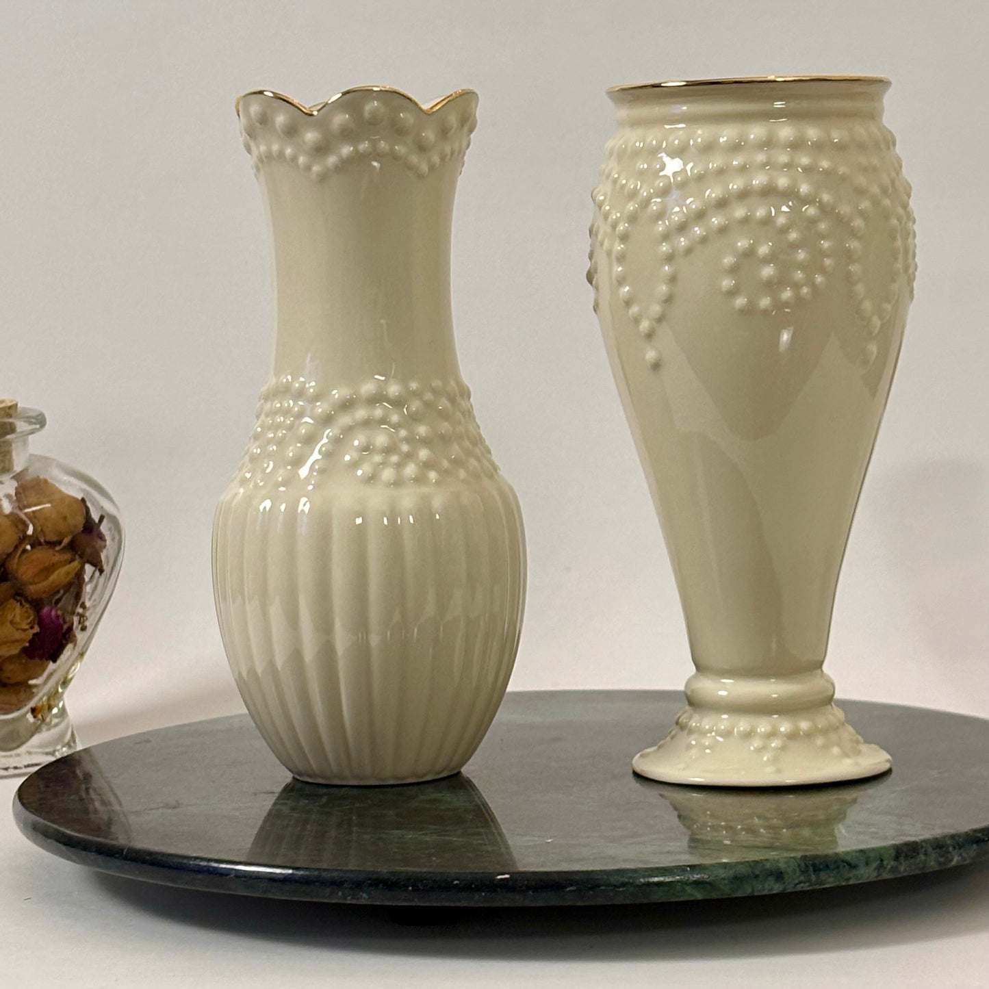 Vintage Lenox Ivory Vase Set ⋆˙⟡ Pair of Cream Porcelain Bud Vases with Gold Trim