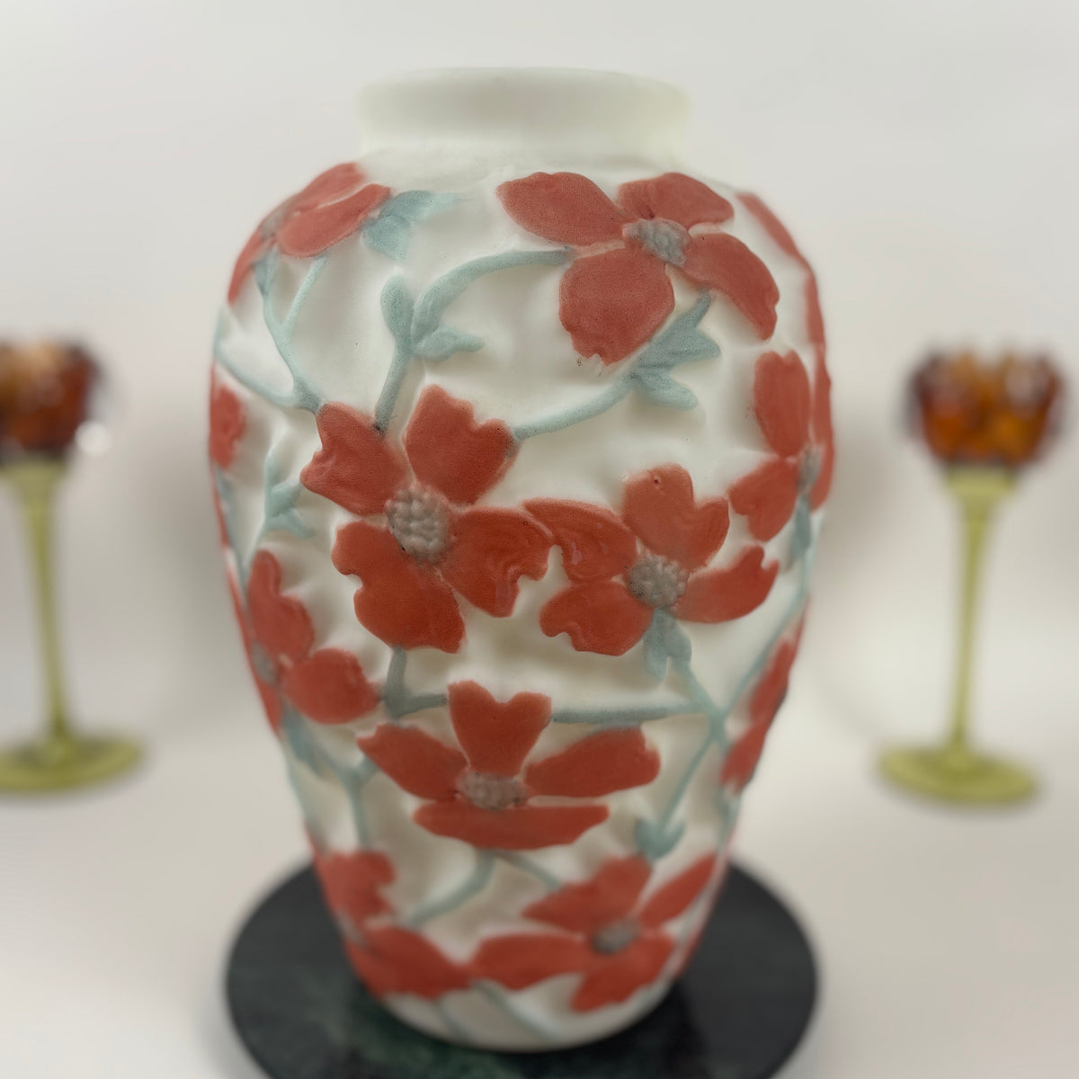 Vintage Consolidated Glass Dogwood Vase |⋆˙⟡| Art Deco Coral Flowers