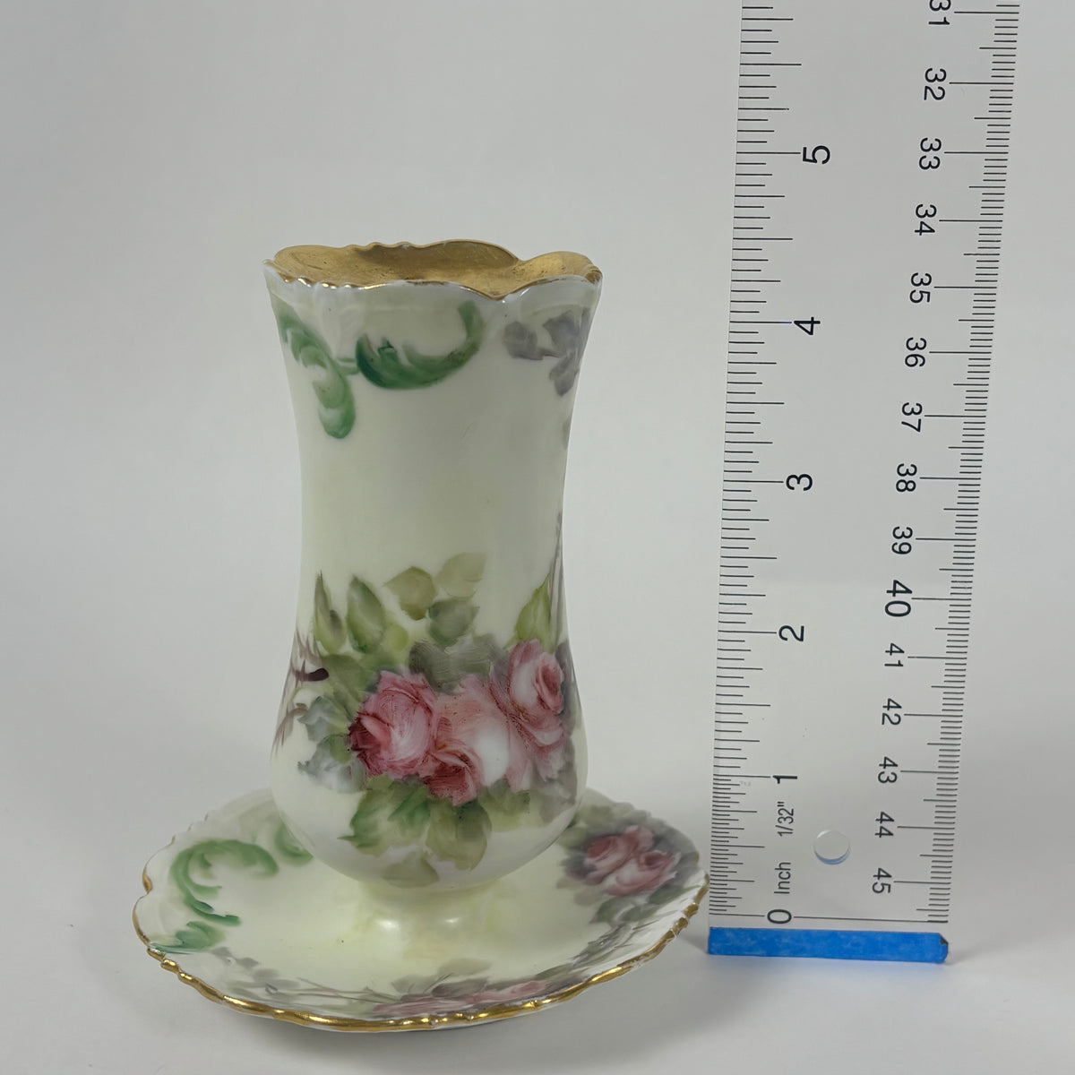 Antique Hand Painted Porcelain Hatpin Holder, Flower Frog |⋆˙⟡| Pink Roses & Gold