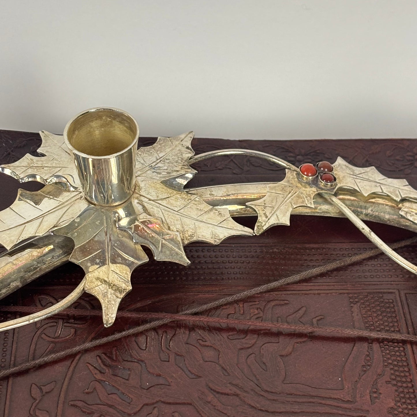 Vintage Silver Tone Metal Holly Advent Wreath Candle Holder |⋆˙⟡| Christmas Centerpiece, Made in India