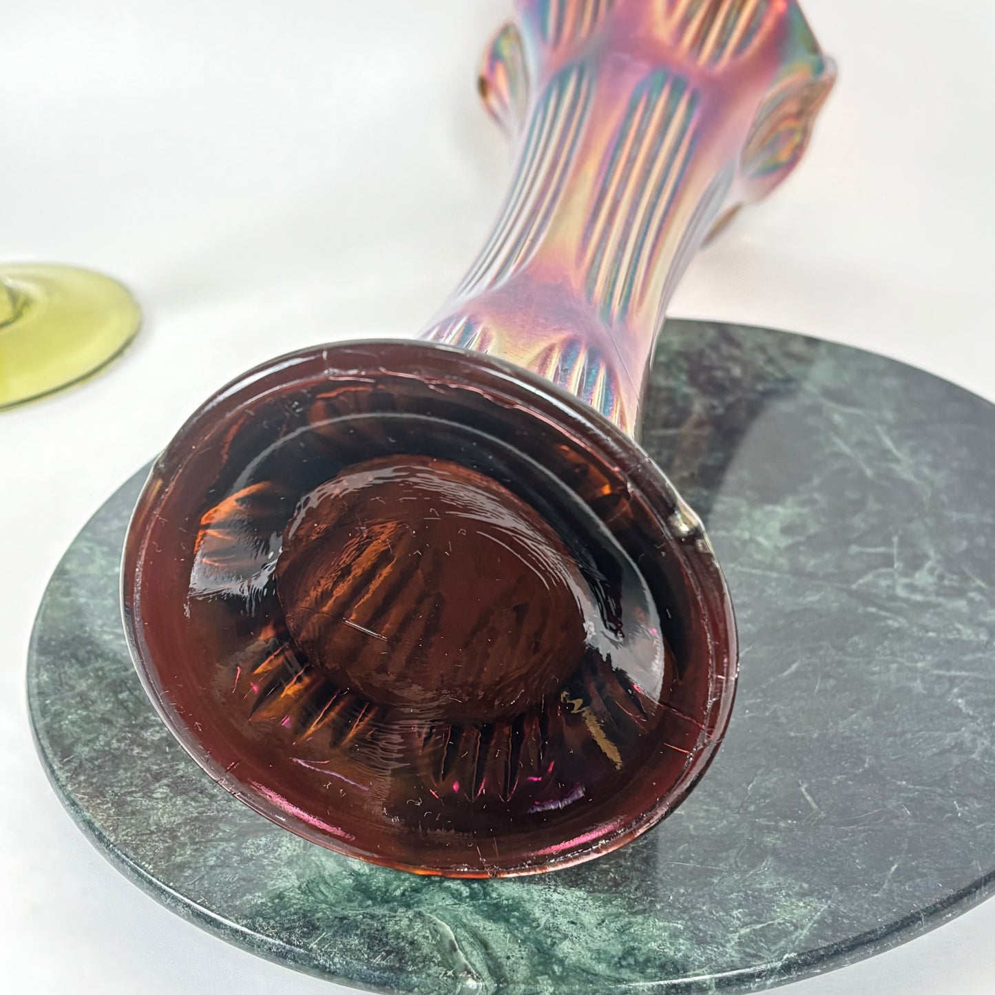 Fenton Amethyst Diamond & Rib Pattern Swung Glass Vase |⋆˙⟡| Iridescent Ribbed Art Glass, Early 20th Century