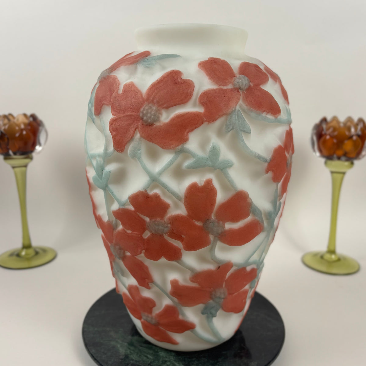 Vintage Consolidated Glass Dogwood Vase |⋆˙⟡| Art Deco Coral Flowers