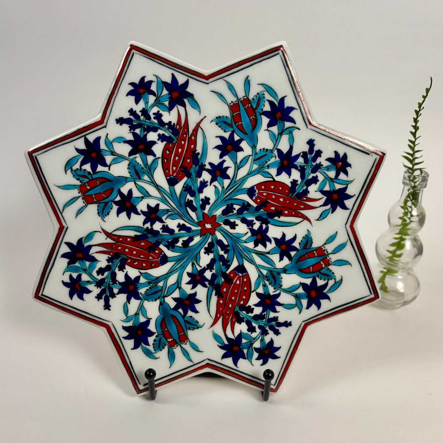 Handmade Turkish Floral Star Ceramic Tile |⋆˙⟡ | Iznik Style