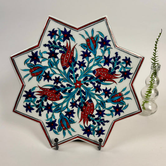 Handmade Turkish Floral Star Ceramic Tile |⋆˙⟡ | Iznik Style