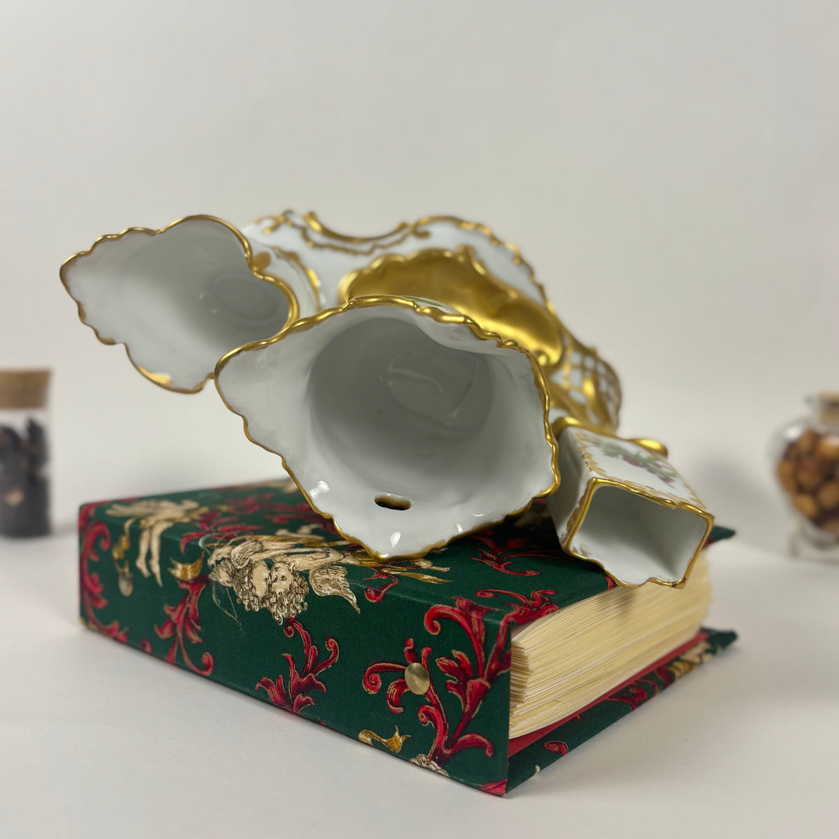 Antique Porcelain Holly Berry Desk Set |⋆˙⟡| Gold Gilt French Porcelain