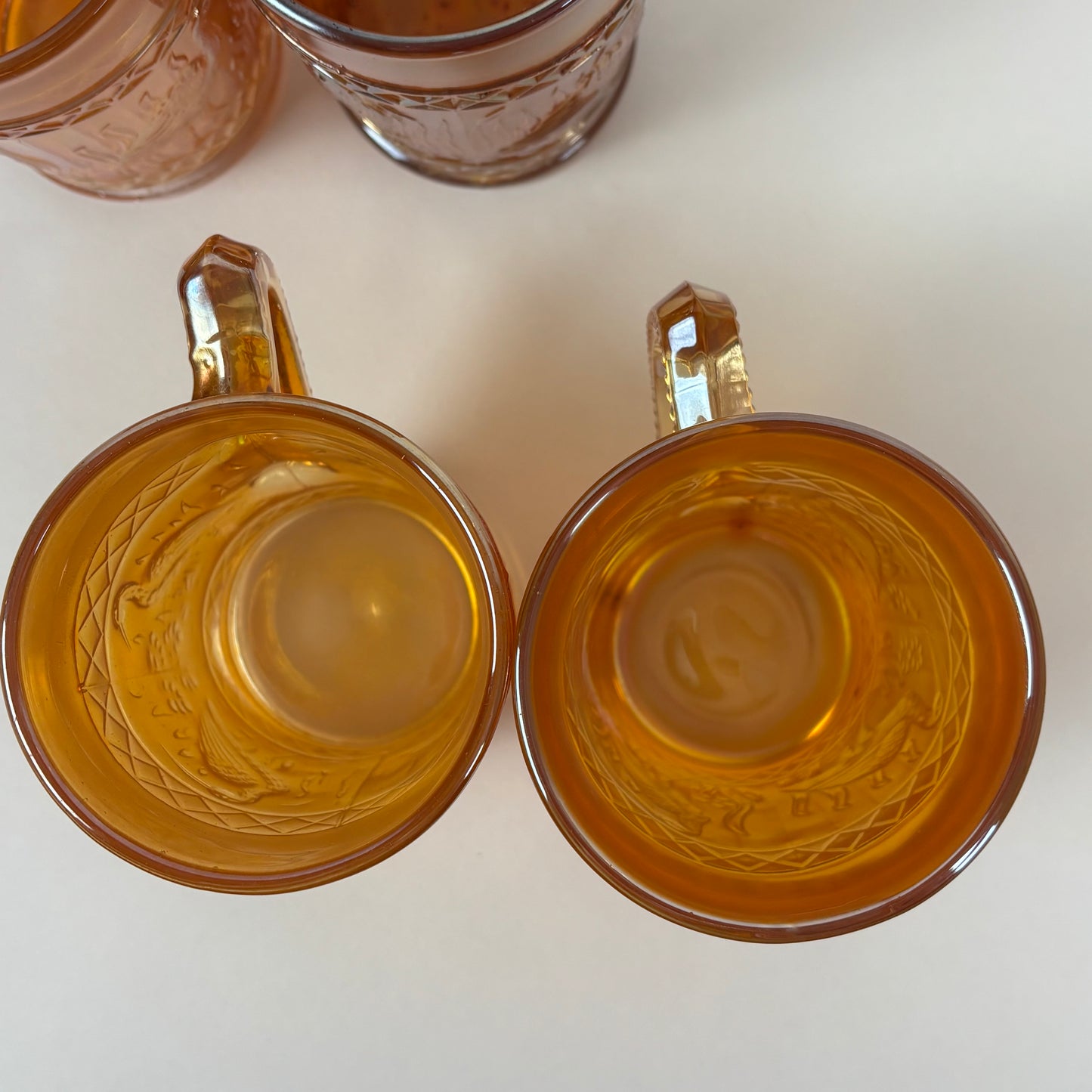 Antique Dugan Stork & Rushes Carnival Glass Mugs – Set of 4 |⋆˙⟡| Circa 1910