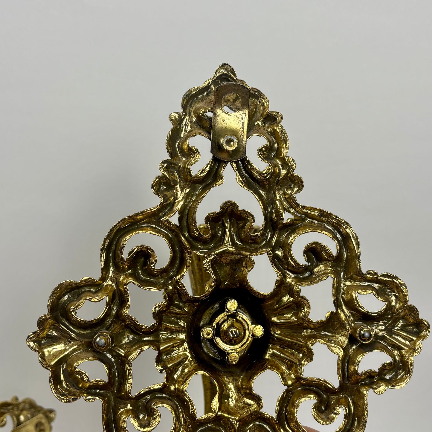 Pair of Vintage Ornate Gold Metal Wall Candle Sconces |⋆˙⟡| Hollywood Regency Scrollwork Candle Holders