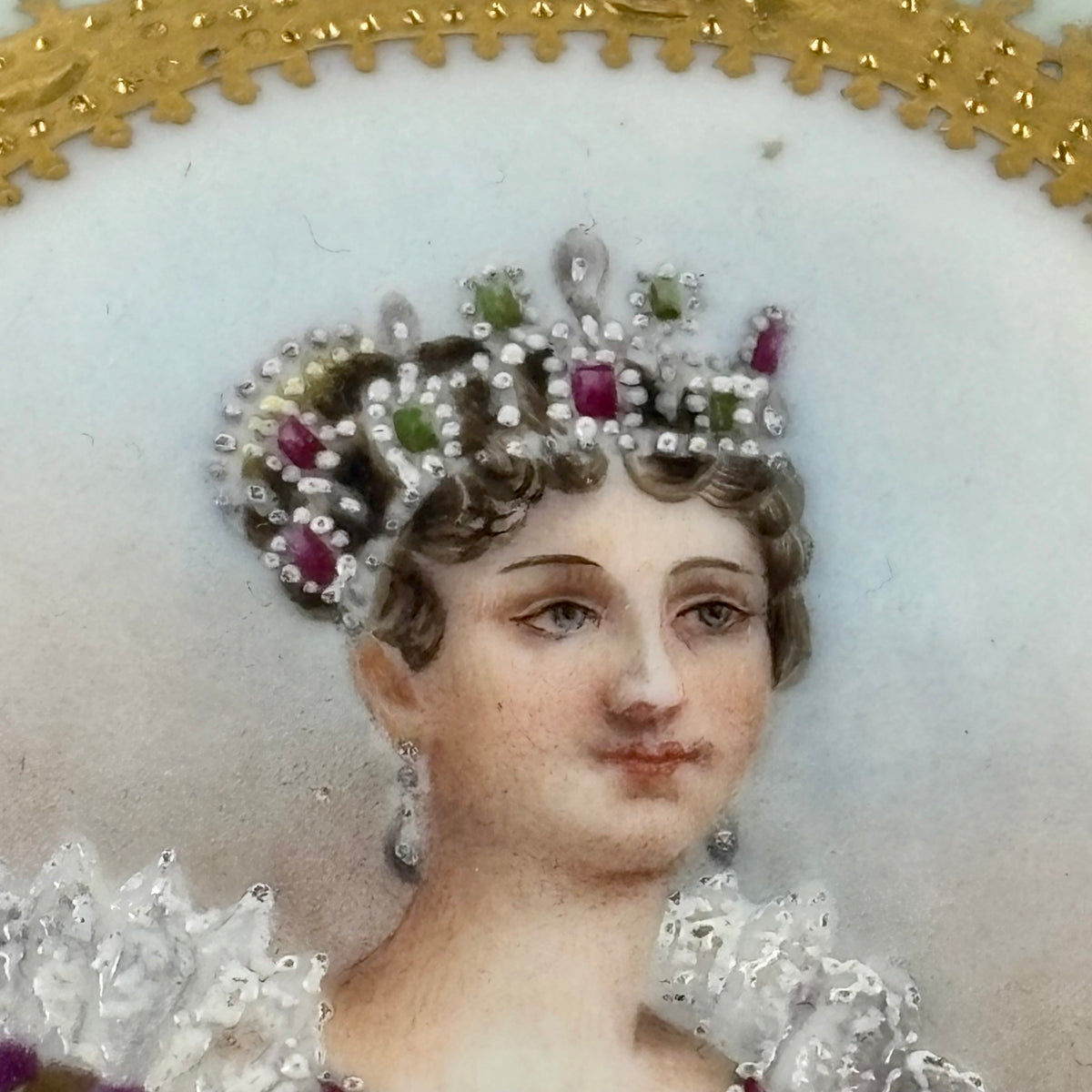 Antique Hand Painted Porcelain Portrait |⋆˙⟡| Trinket Box with Gold Gilt