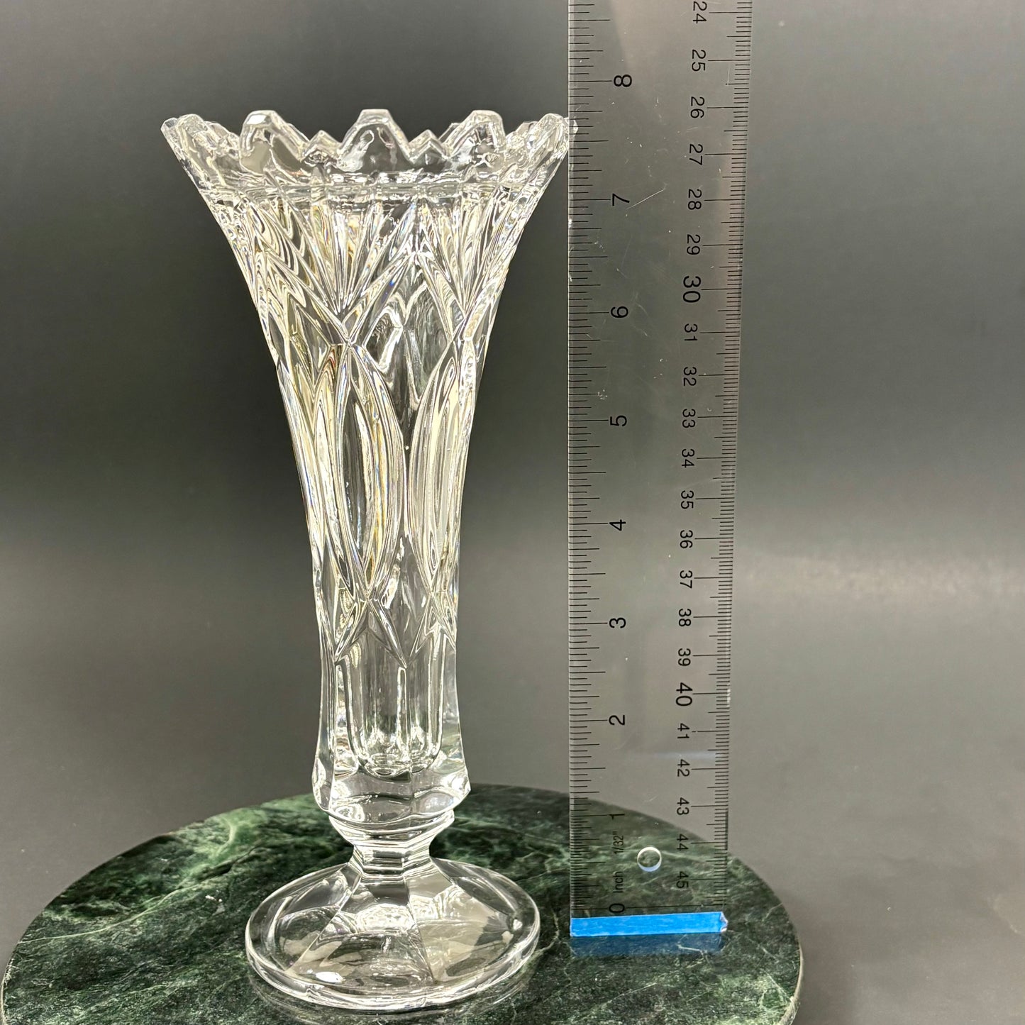 Vintage Crystal Trumpet Vase | ⋆˙⟡ | Pedestal Cut Glass Vase with Scalloped Rim