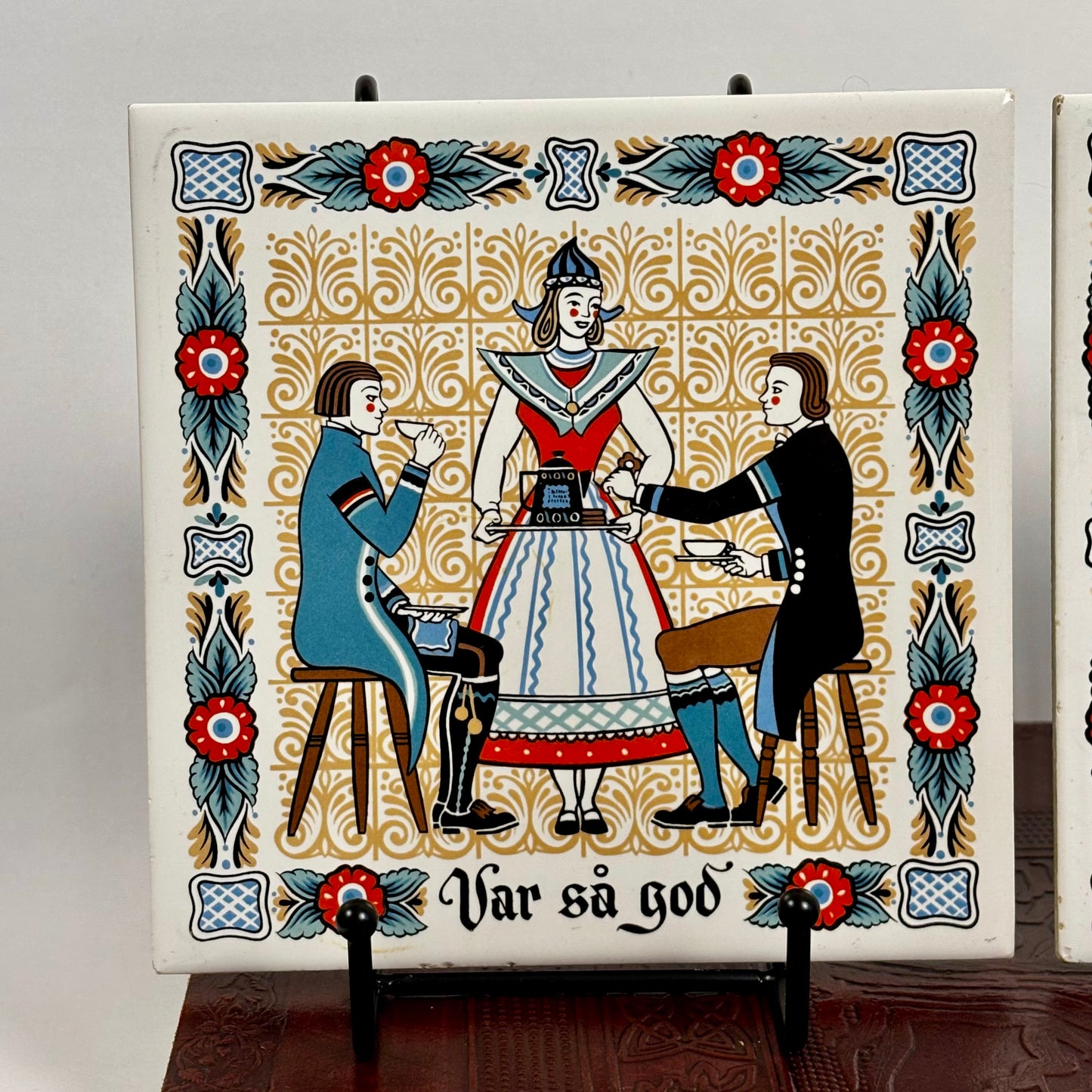 Vintage Berggren Trayner Scandinavian Folk Art |⋆˙⟡ | Ceramic Tile Wall Plaque, Set of 2