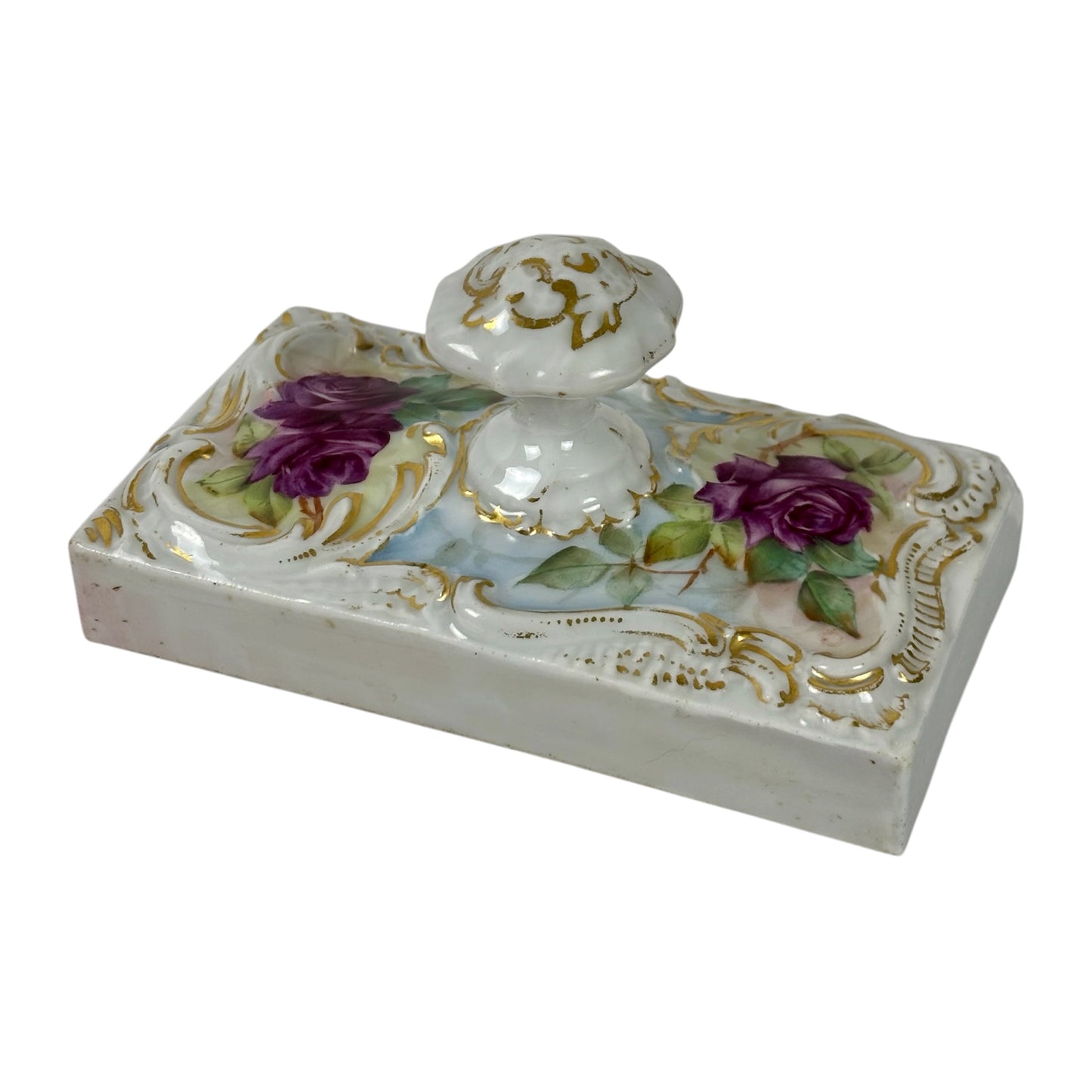 Vintage Porcelain Rose Paperweight |⋆˙⟡| with Gold Detail