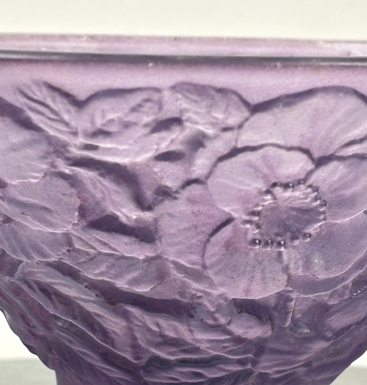 Vintage Consolidated Glass Co. Purple Wash Martelé |⋆˙⟡| Floral Design Footed Bowl, C. 1920s