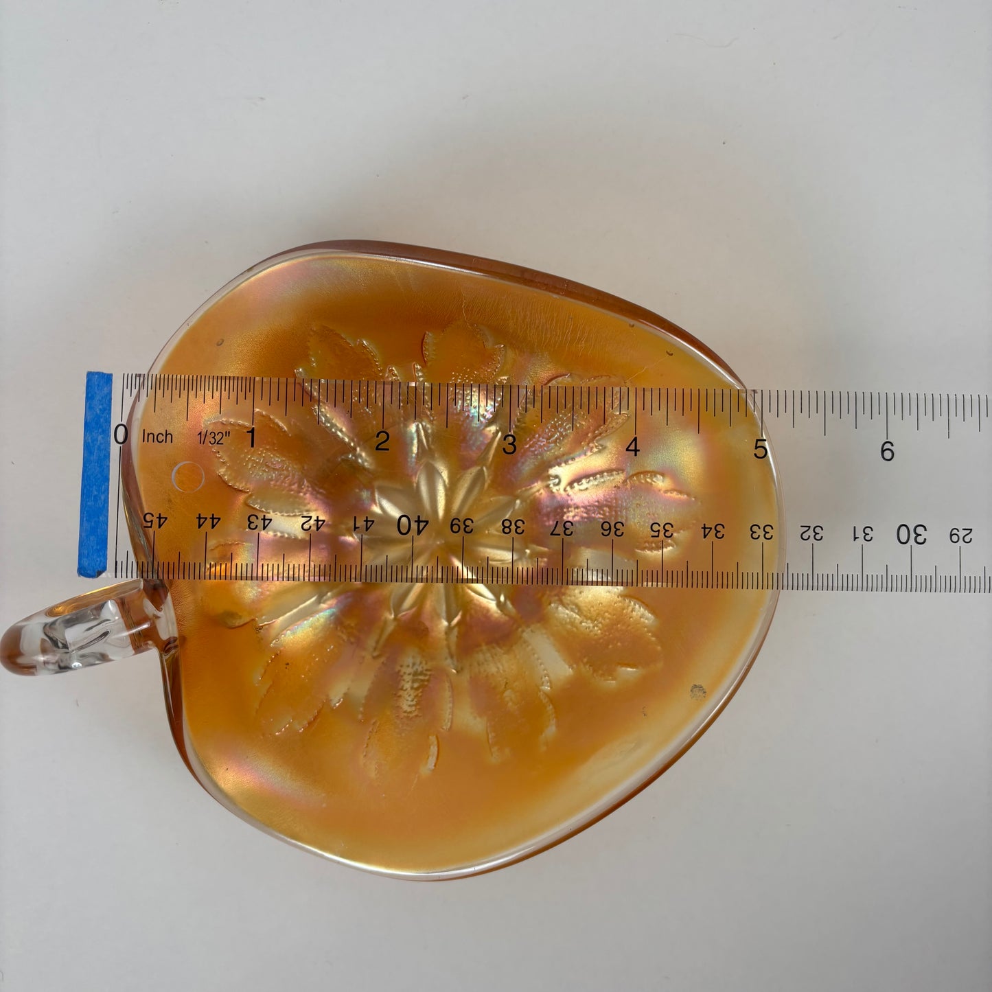 Antique Dugan Glass Leaf Ray Marigold Carnival Glass Nappy Dish |⋆˙⟡| Iridescent Handled Bowl, c. 1910