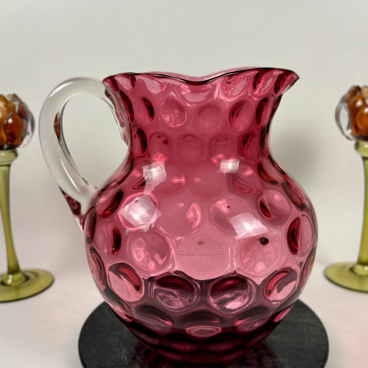 Antique Cranberry & Rubina Coin Dot, Spot Optic Glass |⋆˙⟡| Pitcher & Tumbler Set