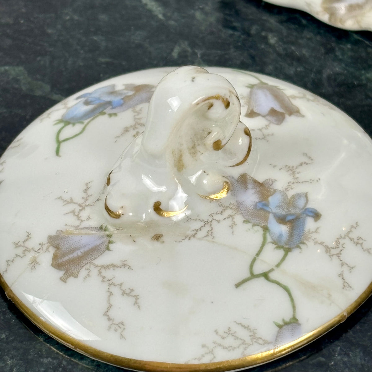 Antique Brown-Westhead, Moore & Co. Cauldon Porcelain Jar |⋆˙⟡| Blue Floral Lidded Vanity Jar