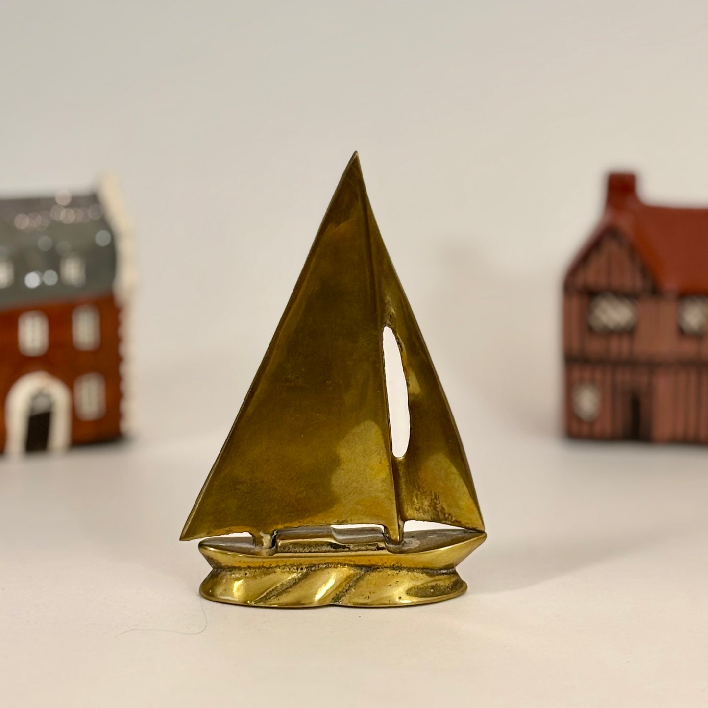 Vintage Brass Plated Sailboat Figurine ⋆˙⟡  Mid Century Nautical Boat Sculpture / Coastal Shelf Decor