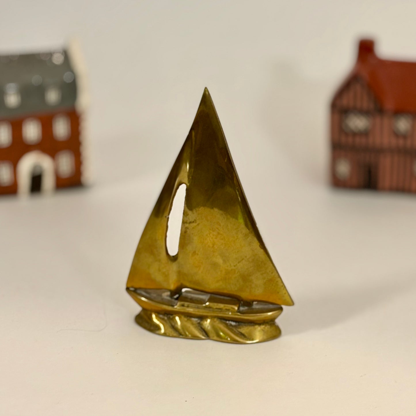 Vintage Brass Plated Sailboat Figurine ⋆˙⟡  Mid Century Nautical Boat Sculpture / Coastal Shelf Decor