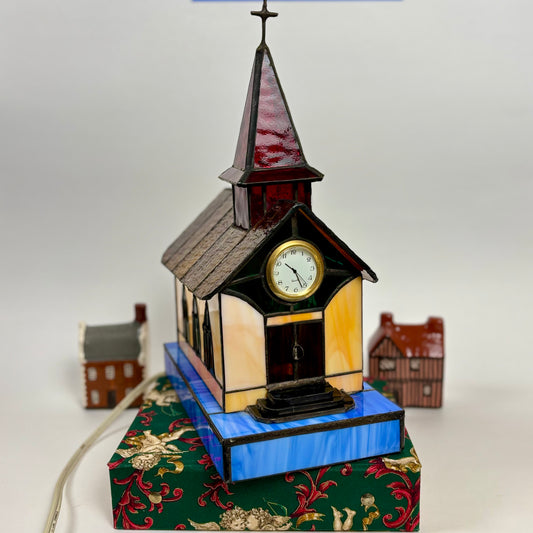 Vintage Stained Glass Church Lamp |⋆˙⟡| with Clock