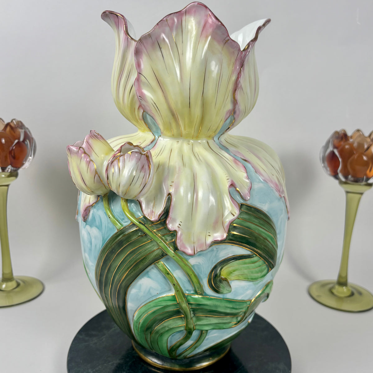 RARE Antique Vance Faience Co. & Wheeling Pottery |⋆˙⟡| Art Nouveau, Majolica Iris Vase
