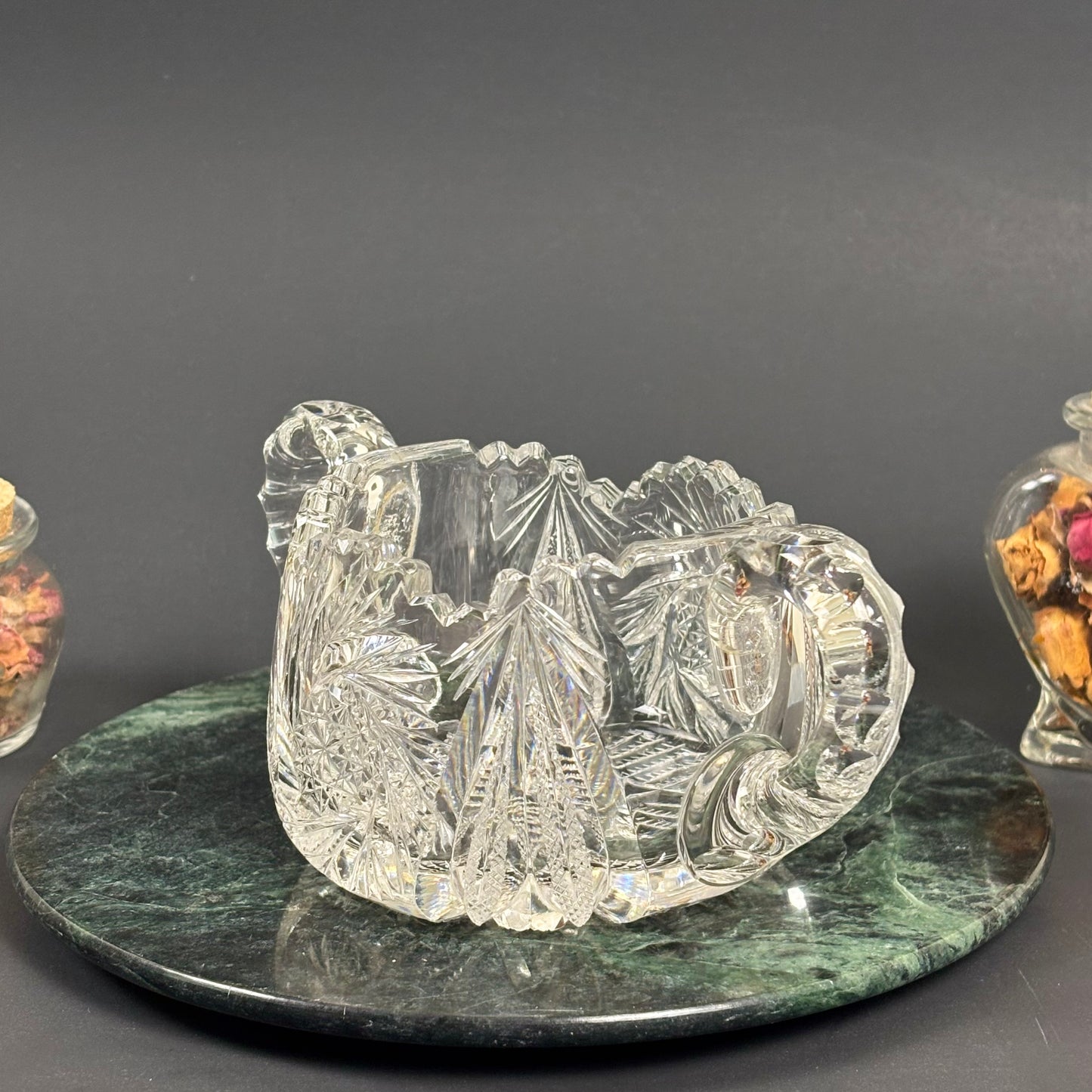 Vintage Cut Crystal Double Handle Bowl |⋆˙⟡| Starburst Design