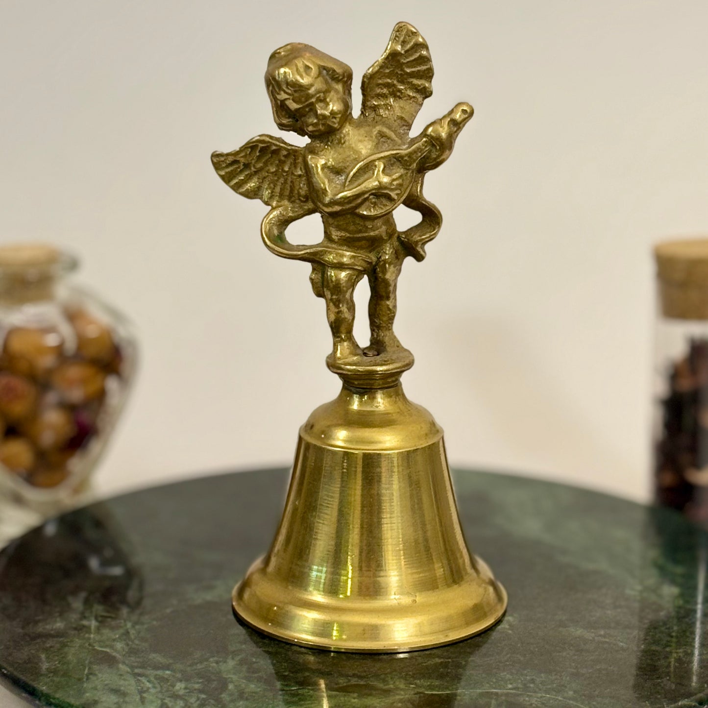 Vintage Brass Cherub Bell |⋆˙⟡ | Angel with Lute Hand Bell / Decorative Collectible