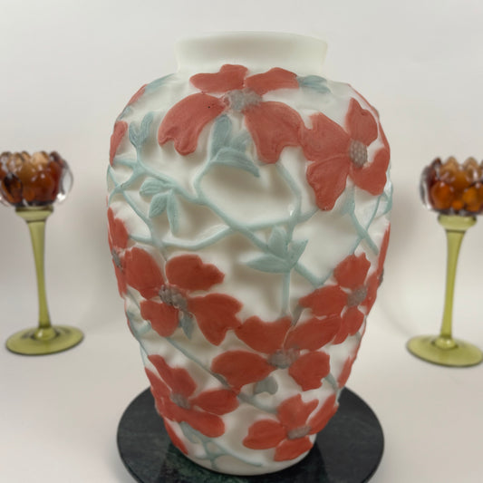 Vintage Consolidated Glass Dogwood Vase |⋆˙⟡| Art Deco Coral Flowers