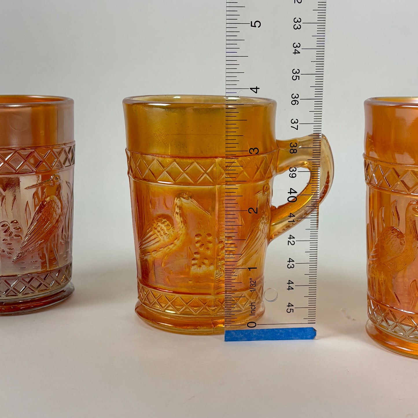 Antique Dugan Stork & Rushes Carnival Glass Mugs – Set of 4 |⋆˙⟡| Circa 1910
