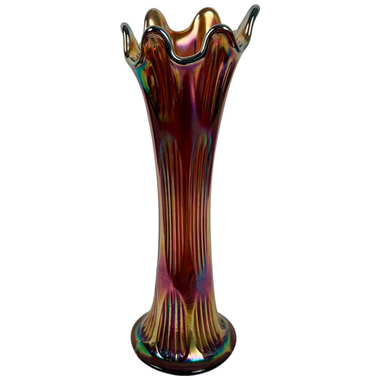 Fenton Amethyst Diamond & Rib Pattern Swung Glass Vase |⋆˙⟡| Iridescent Ribbed Art Glass, Early 20th Century