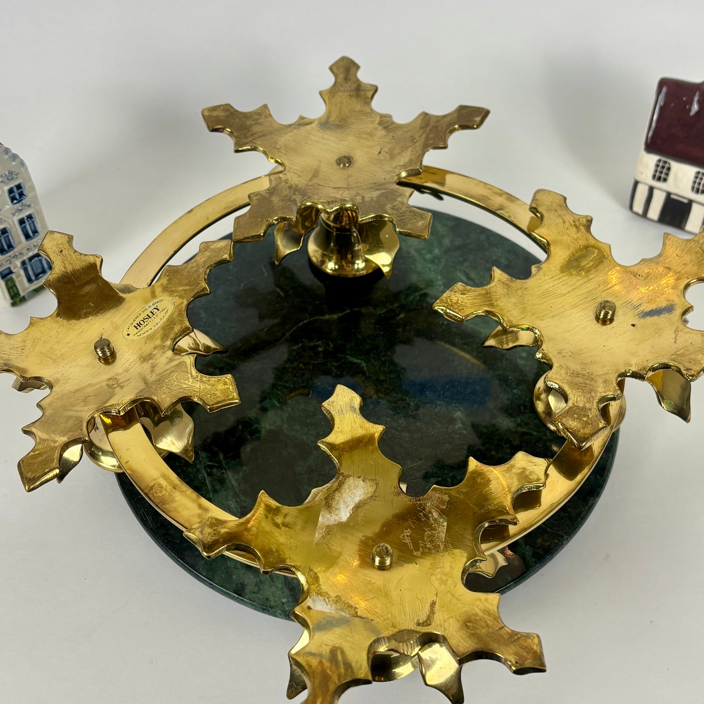 Vintage Hosley Solid Brass Leaf Wreath |⋆˙⟡| 4-Light Taper Candle Holder