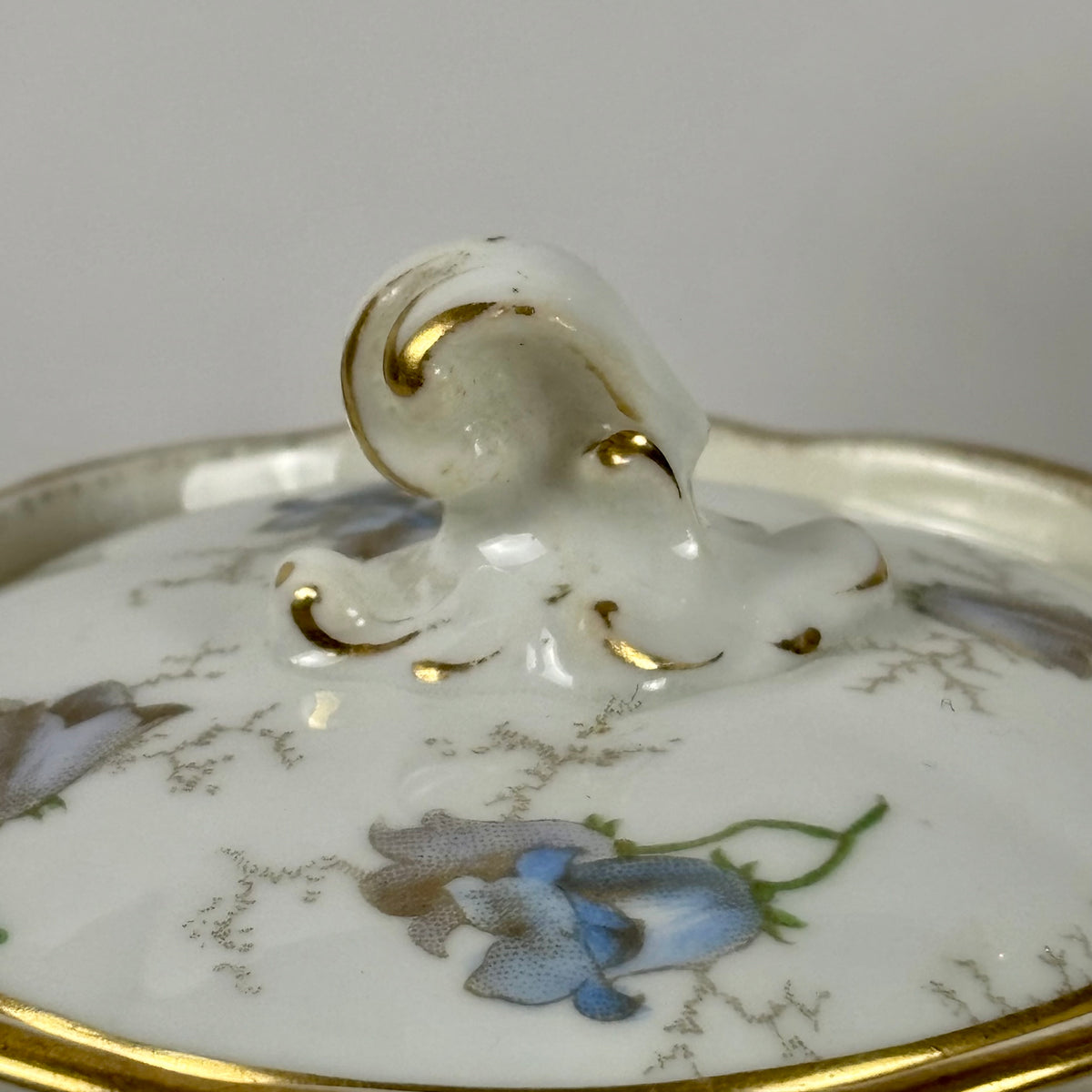 Antique Brown-Westhead, Moore & Co. Cauldon Porcelain Jar |⋆˙⟡| Blue Floral Lidded Vanity Jar