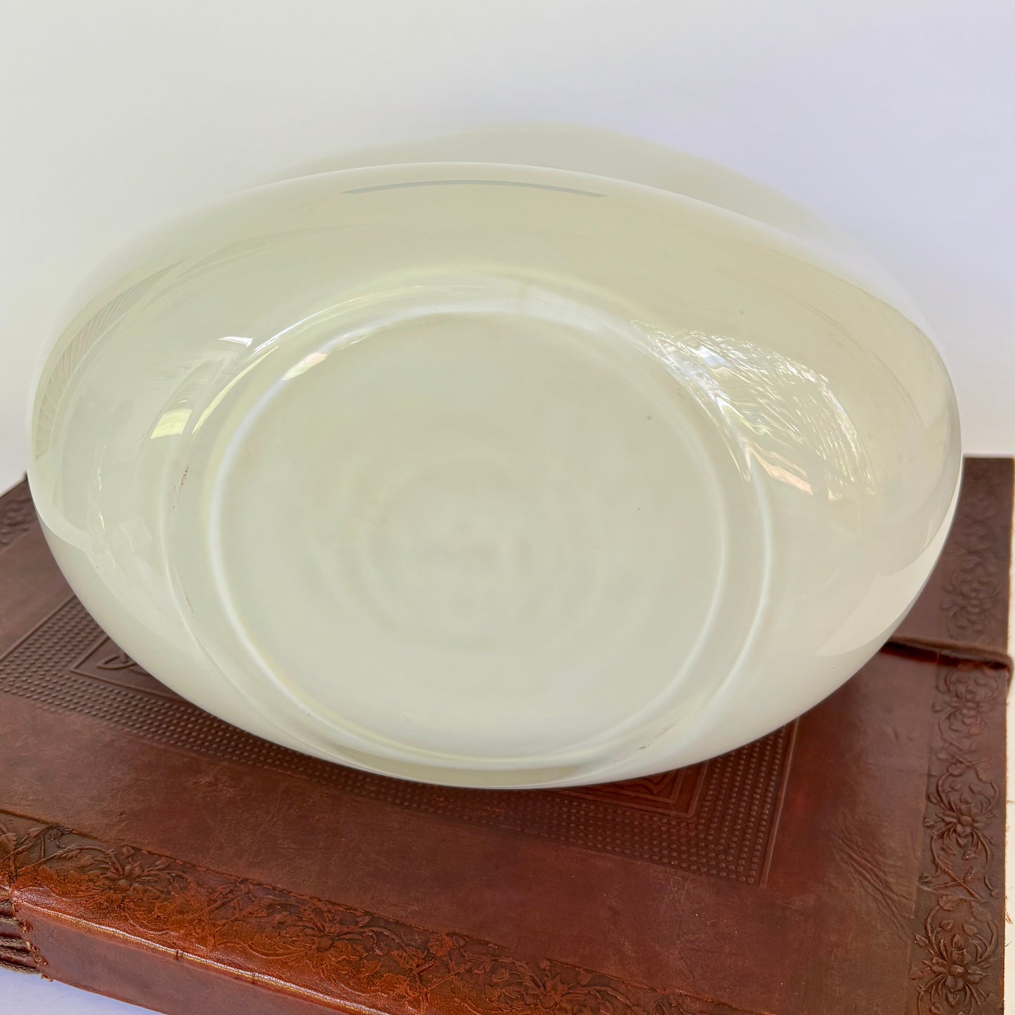 Large White Glass Donut Vase |⋆˙⟡ | Sculptural Hollow Center Art Glass Bowl